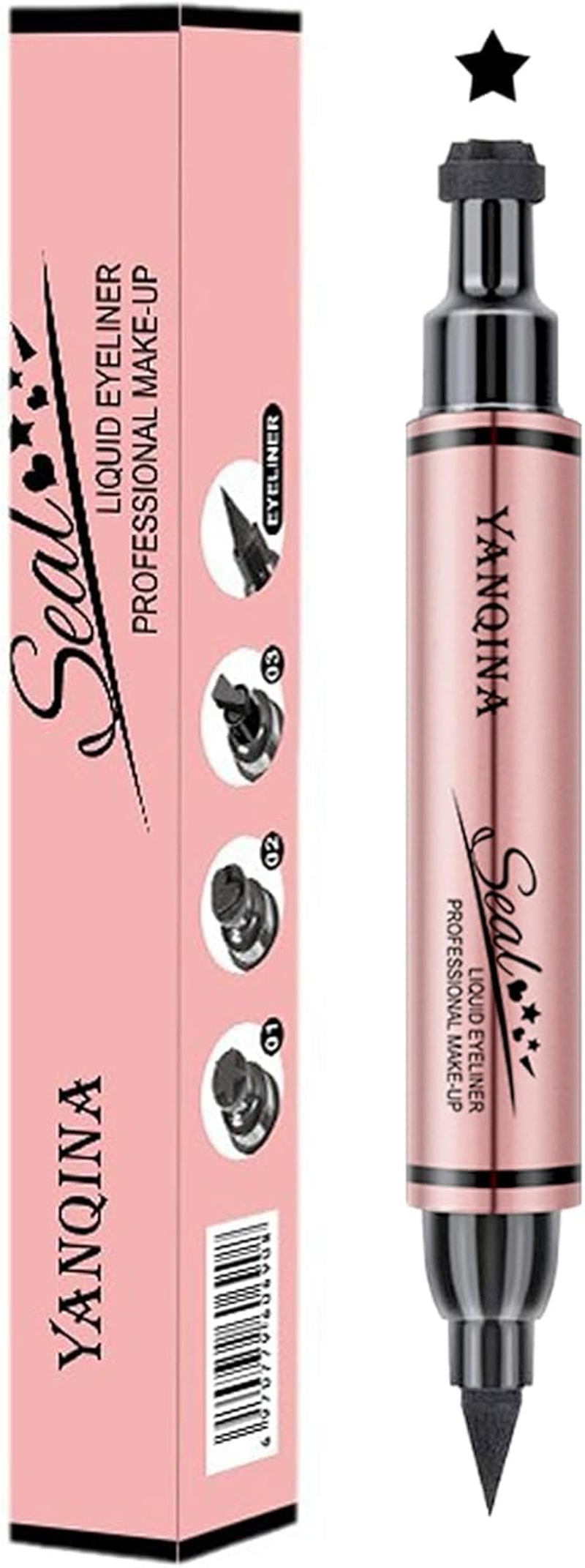 Dual-Ended Stamp Eyeliner Pen - Waterproof Quick-Dry Liquid Eyeliner with Stamp Design for Winged, Star, and Heart Patterns, Smudge-Proof and Easy to Apply image number 1
