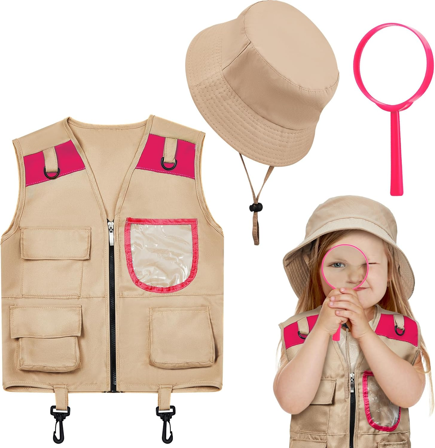 Ramede Kids Explorer Vest and Hat Costume Safari Cargo Vest Outdoor Adventure Camping Vest for Kids Boy Girls Outfit