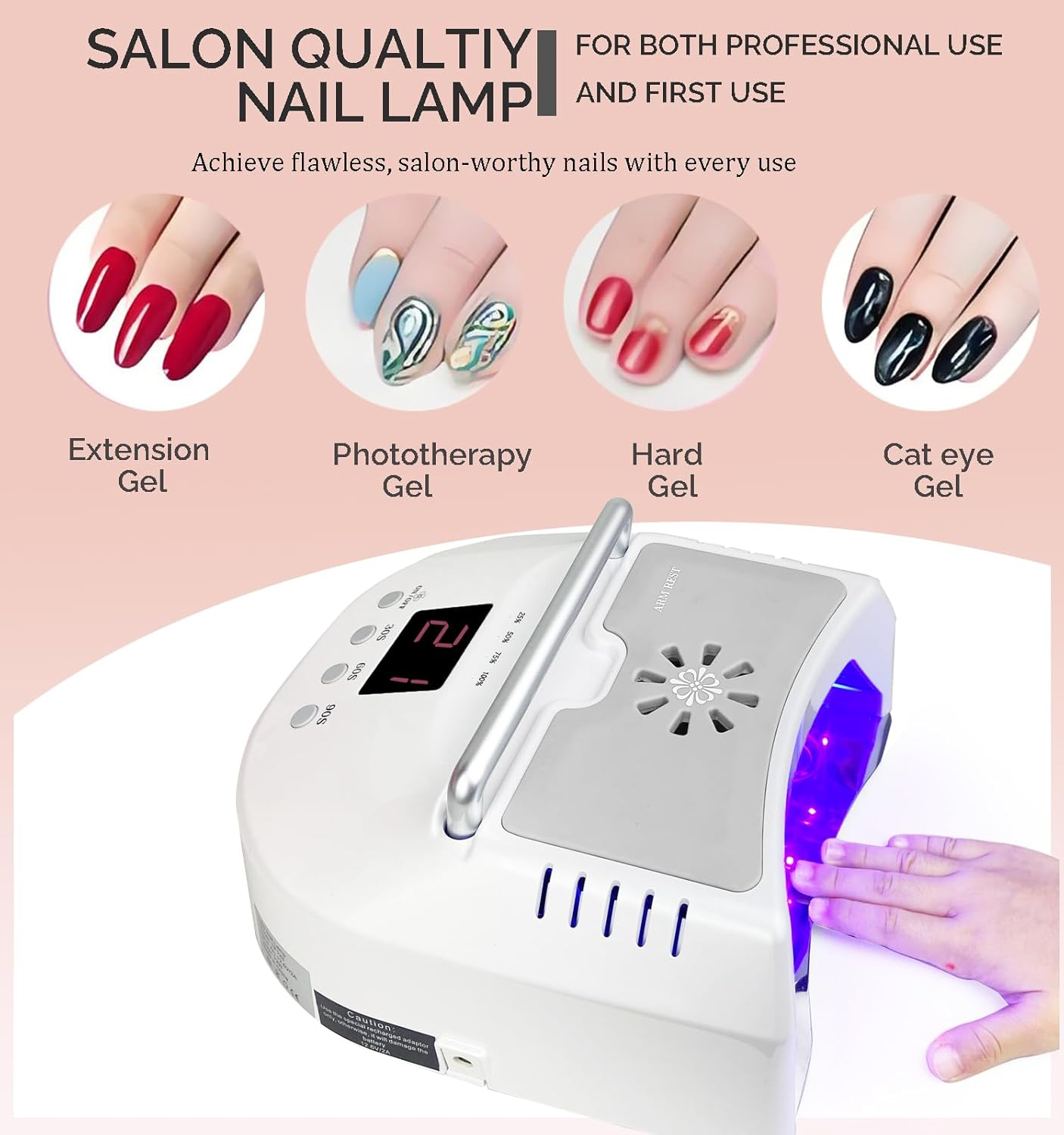 Cordless LED UV Nail Lamp,Professional Nail Dyer for Gel Nail, Nail Light for Acrylic Gel,Curling Lamp for Beauty Salon (White)