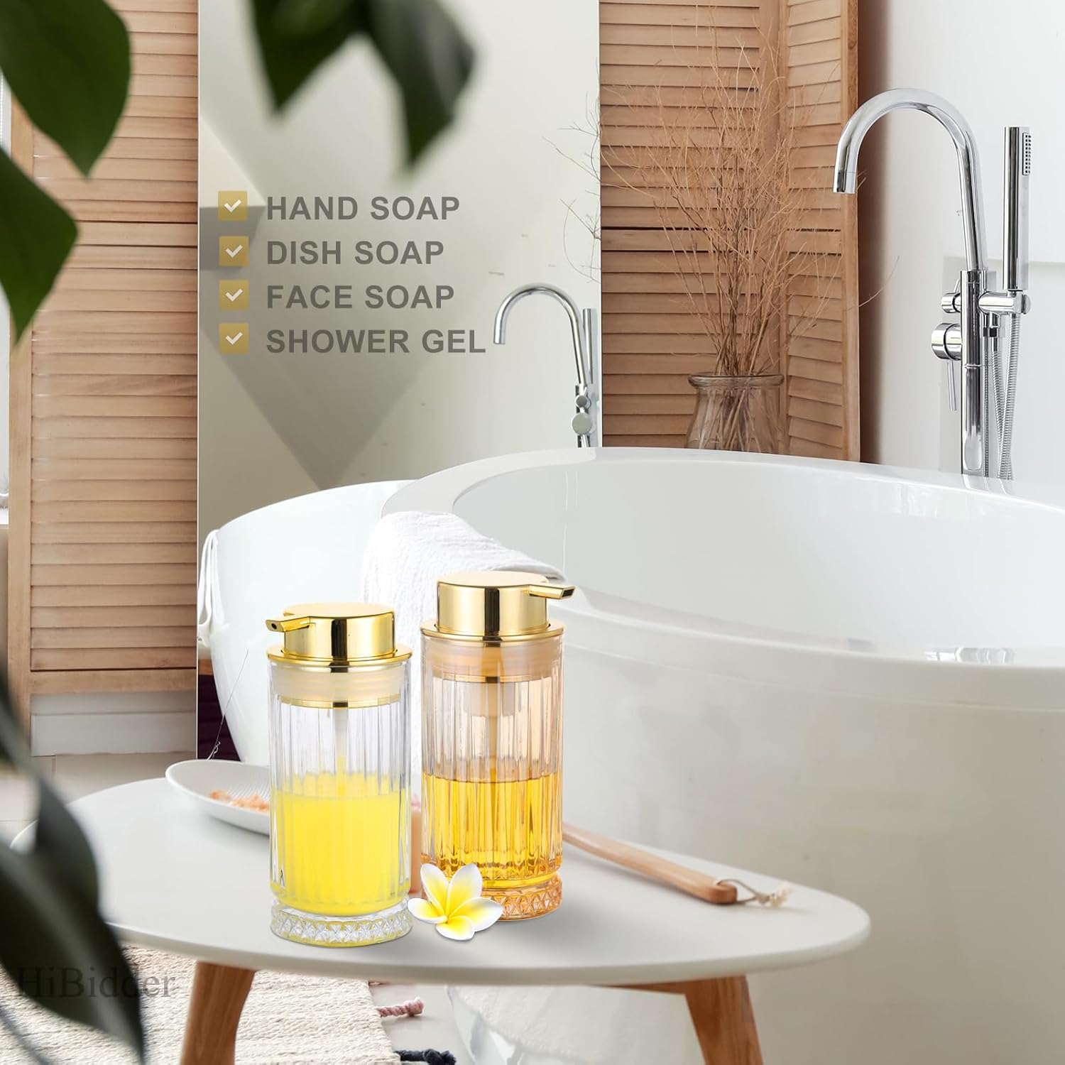 Glass Liquid Soap Dispenser with Gold Pump, Liquid Hand Soap Dispenser for Bathroom, Kitchen, Modern Home Decor （Liquid Type/Clear） B32-3-AU image number 4