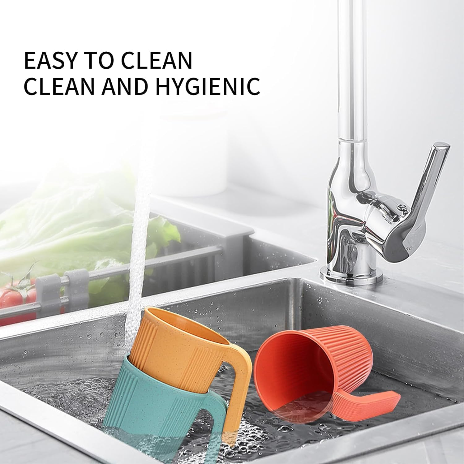 8 Pcs Wheat Straw Cup with Handle Colorful Wheat Straw Mug Stackable Plastic Coffee Cups Set 12 Oz Unbreakable Coffee Mug Reusable Plastic Mug Dishwasher Safe for Coffee Milk Tea image number 1