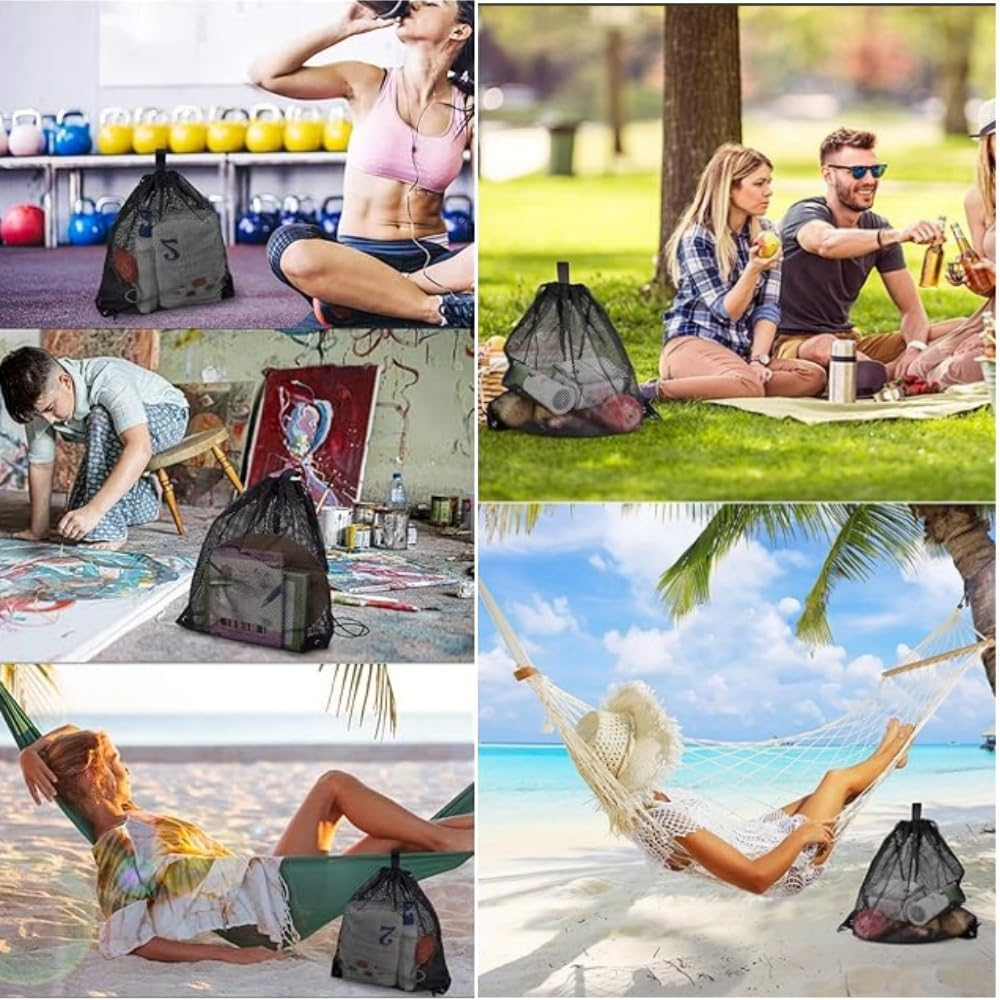 DACUAN Drawstring Sports Equipment Mesh Bag, Mesh Bag Drawstring Storage Backpack Mesh Beach Bag Mesh Gym Bag Heavy-Duty Sport Equipment Storage Bag for Beaching Swimming Gym Shopping image number 5