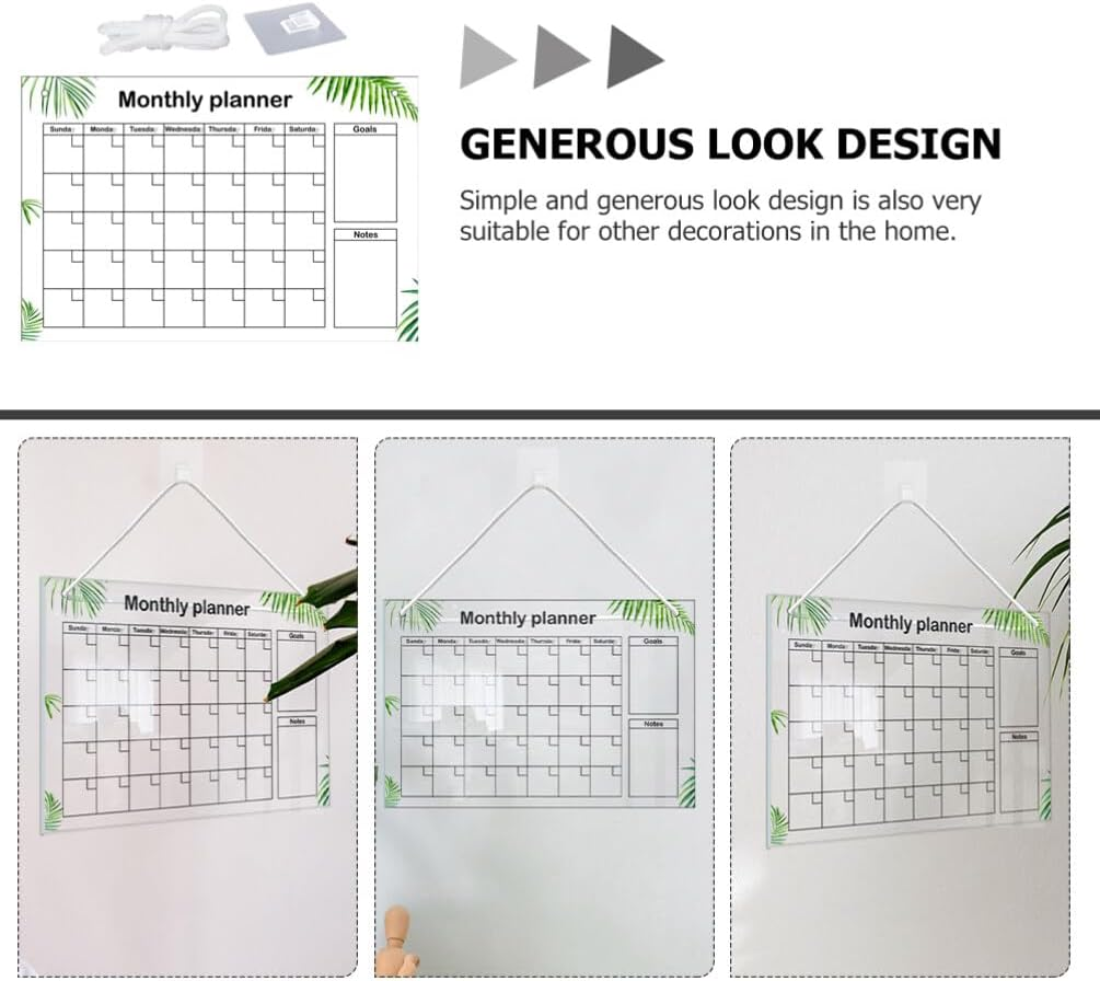 1Set Acrylic Memo Board Erasable Board for Home Office Transparent Design Includes Hook White Rope For image number 2