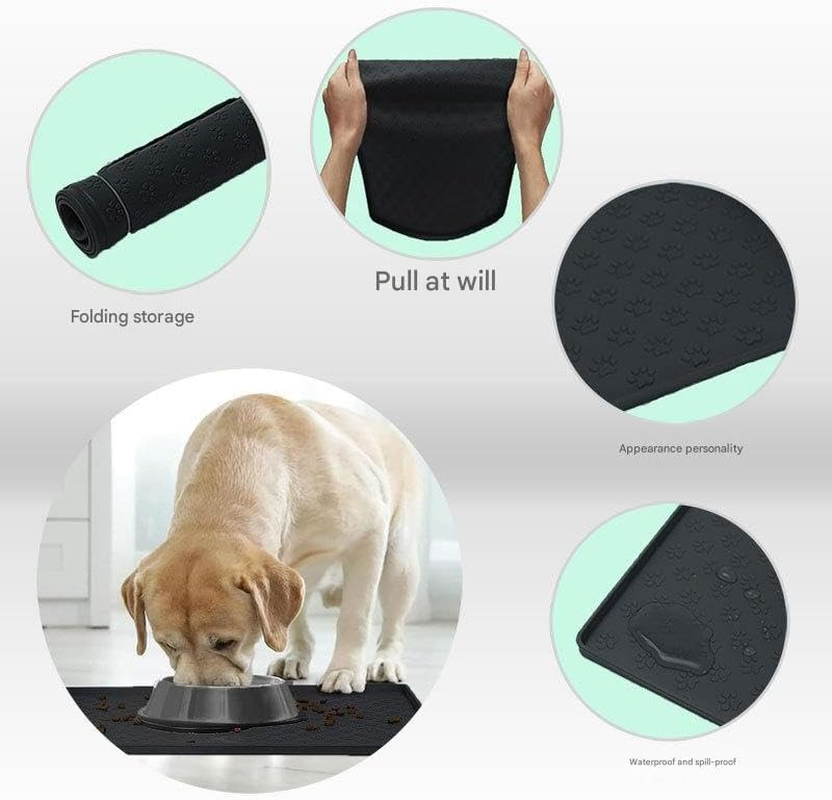 Pet Placemat for Dog and Cat, Mat for Prevent Food and Water Overflow, Suitable for Small, Medium and Big Pet (Black, 48 * 30Cm) image number 6