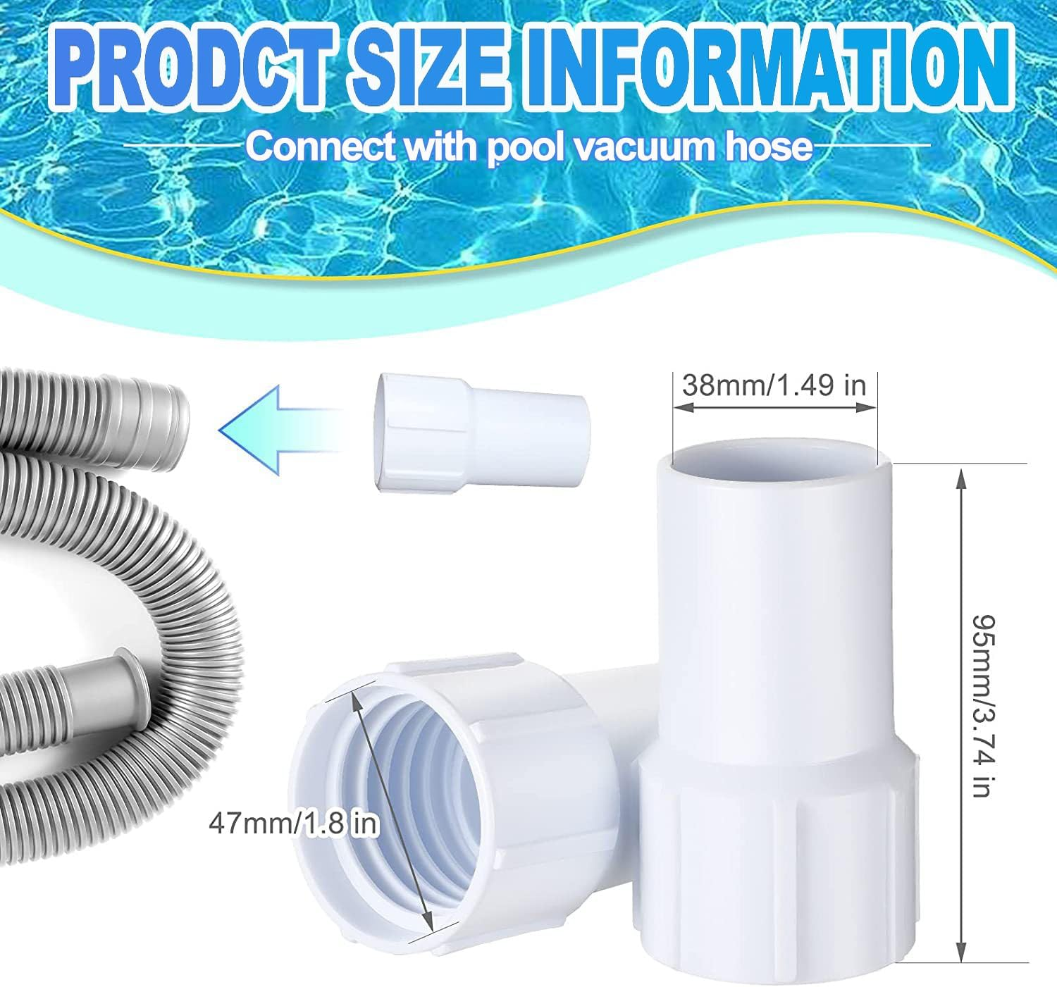 4Pcs Pool Vacuum Hose Cuff, Pool Hose Replacement Cuffs, Hose Threaded 1-1/2 Inch, ABS Plastic, Pool Hose Repair Ends, for Hose Repair Ends Connect Vacuum Head Vacuum Skimmer Inlet Hole image number 4