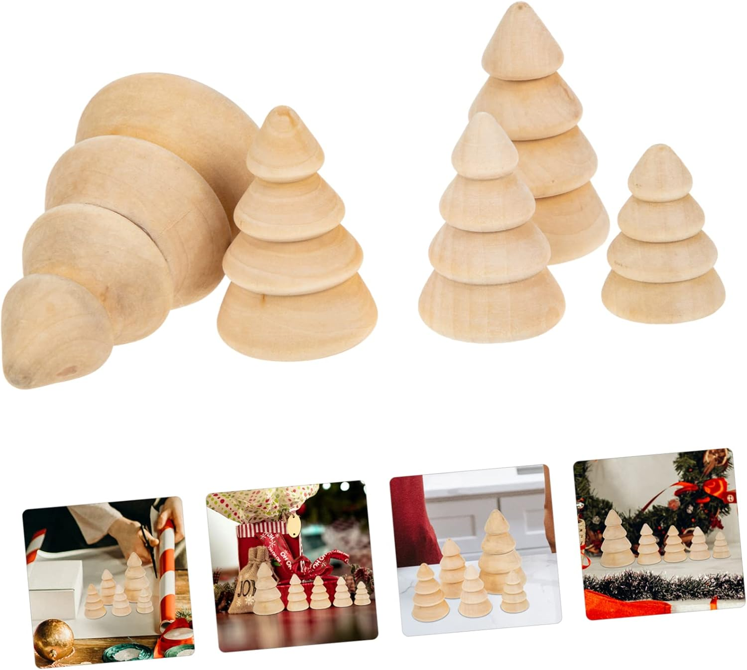 Wood Christmas Tree Ornament Set 5Pcs DIY Large Natural Wood Xmas Tree Decor for Home Festival Decoration image number 6