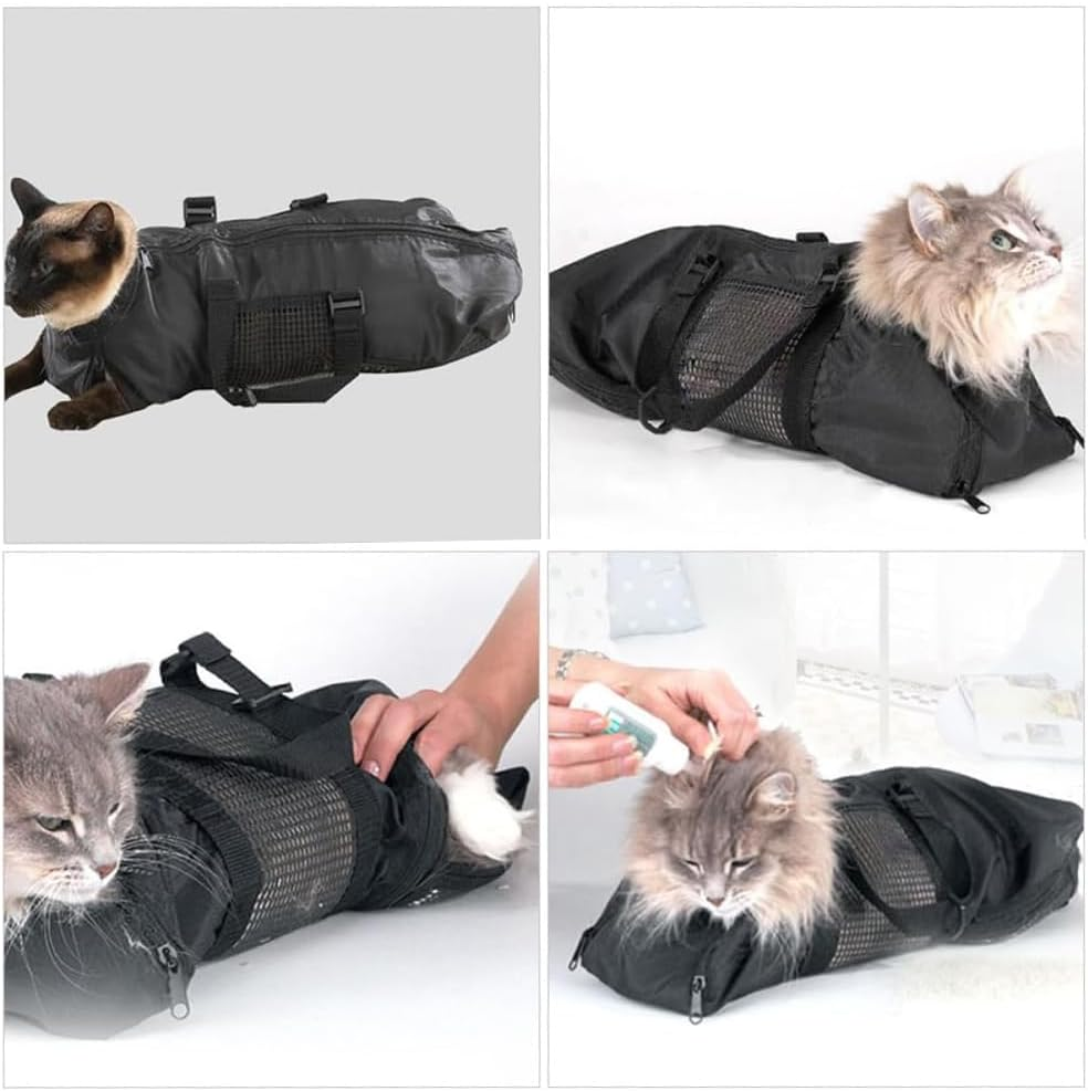 Breathable Adjustable Cat Grooming Bag with Muzzle, Anti-Scratch Restraint for Nail Trimming, Bathing, Ear Cleaning & Dental Care, Portable, Wear-Resistant Pet Grooming Bag image number 3
