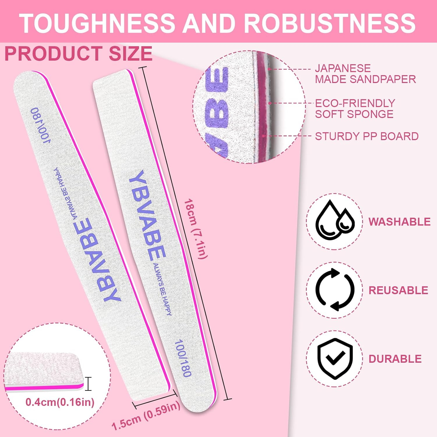 YBVABE 6Pcs Nail File, 100/100 Grit Double Sided Nail Files, Professional Reusable Washable Emery Boards Manicure Tool for Precision Nail Shaping, Purple image number 6
