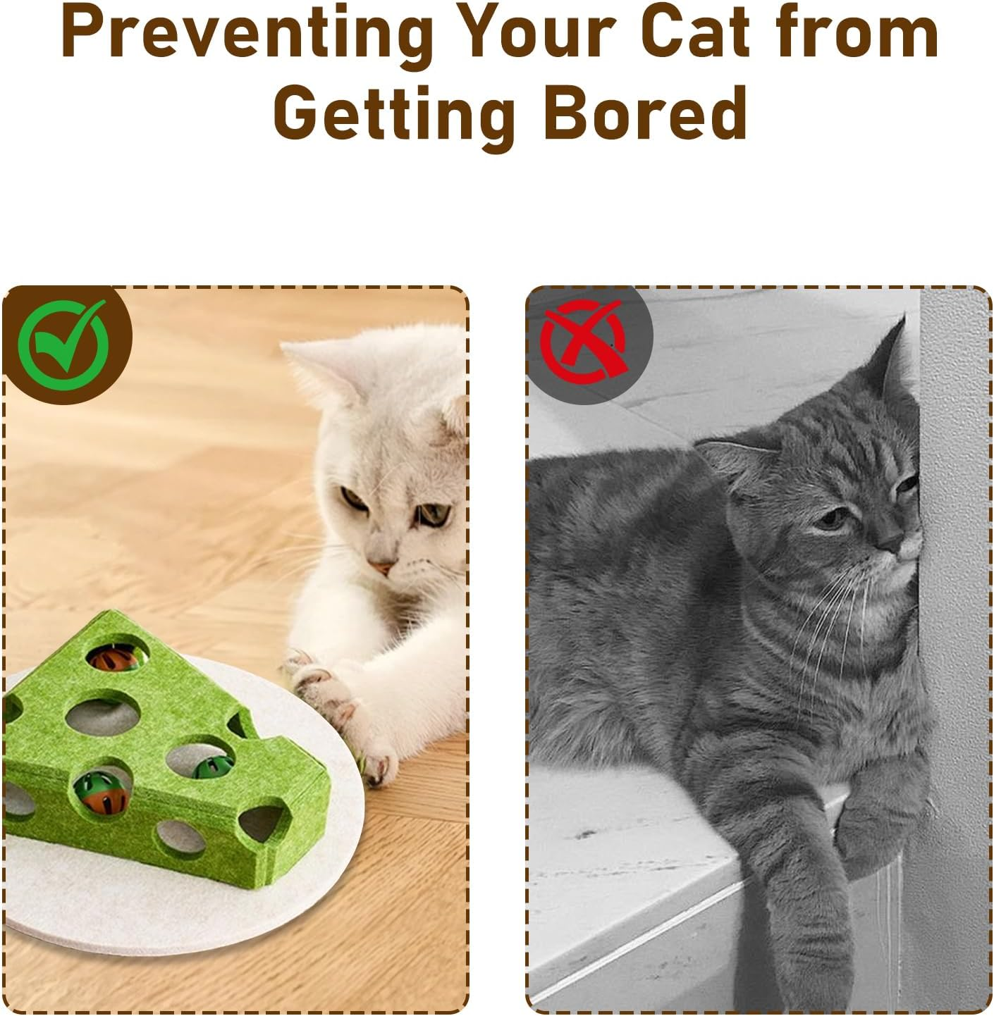 Cat Puzzle Toy, Interactive Cat Toys for Indoor Cats, Kittern Ball Toy with Soft Felt Maze Game Puzzle Box - Fun & Stimulating for Indoor Cats - round (Cheese) image number 4