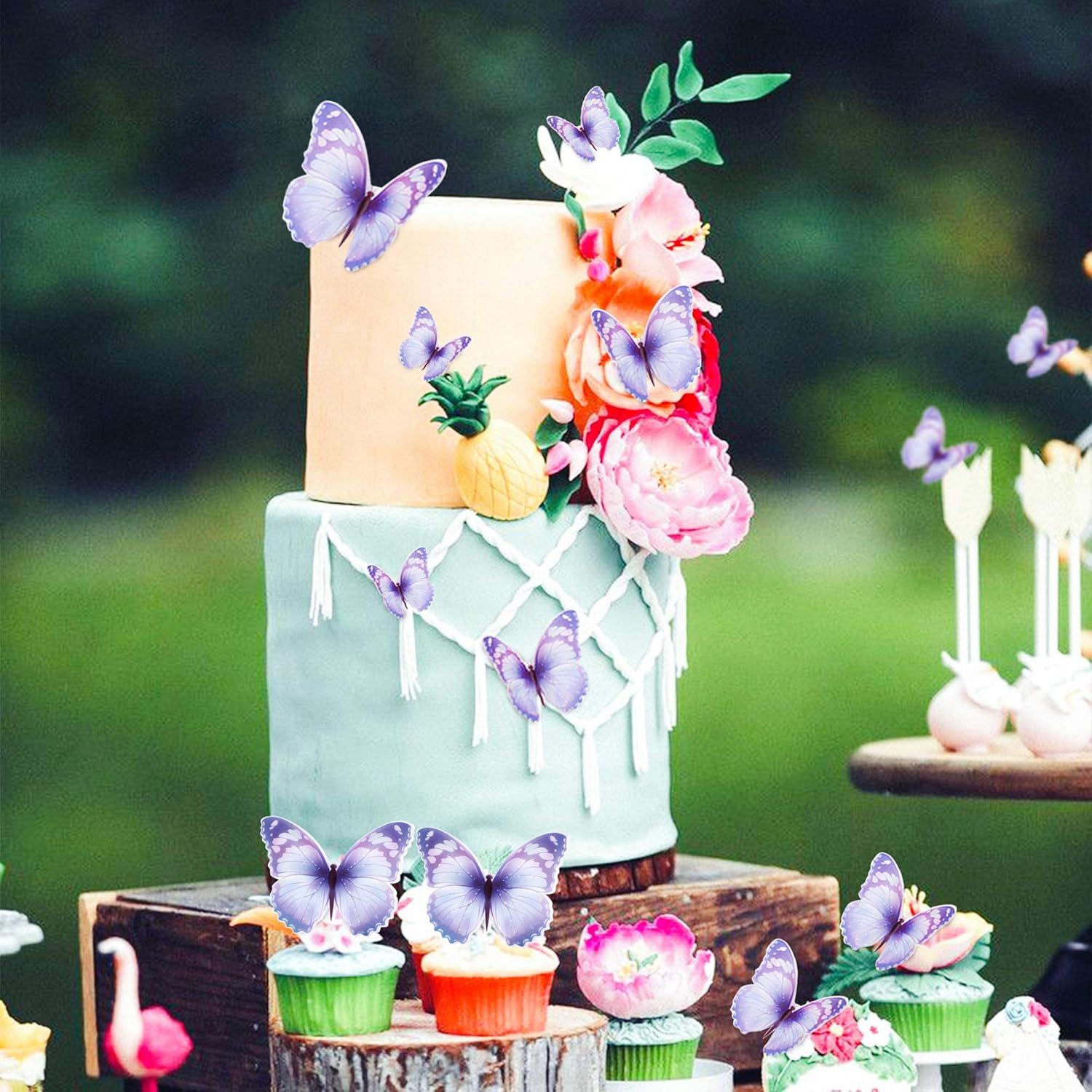 30Pcs Bule Purple Mixed Size Lively 3D Butterfly Cupcake Topper for Girls Women'S Happy Birthday Wedding Party Cake Wall Party Food Decorations - Green image number 2