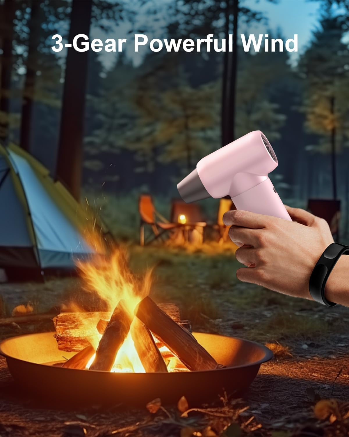 Compressed Air Duster,180000Rpm 3 Gear Jet Dryer Blower Electric Portable Air Duster Adjustable Rechargeable Cordless Jet Dry Blower Air Blower for Home and Car Air Bed Hair Dry - Pink image number 2