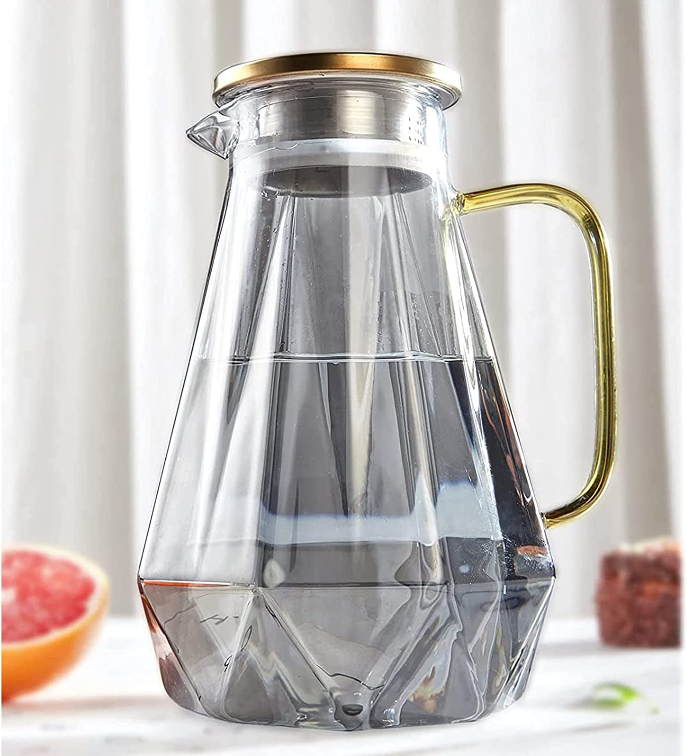 DUJUST Glass Pitcher with Lid [68 Oz], Elegant Diamond Design Water Pitcher with Handle, Decoration for Room, High Durability Water Glass Carafe for Ice Tea Maker, Beverage, Hot/Cold Coffee