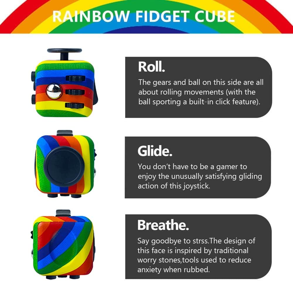 Rainbow Fidget Cube with 6 Sides Stress Relief Fiddle Toys Autism Sensory Fidget Toys for Adults and Kids image number 3