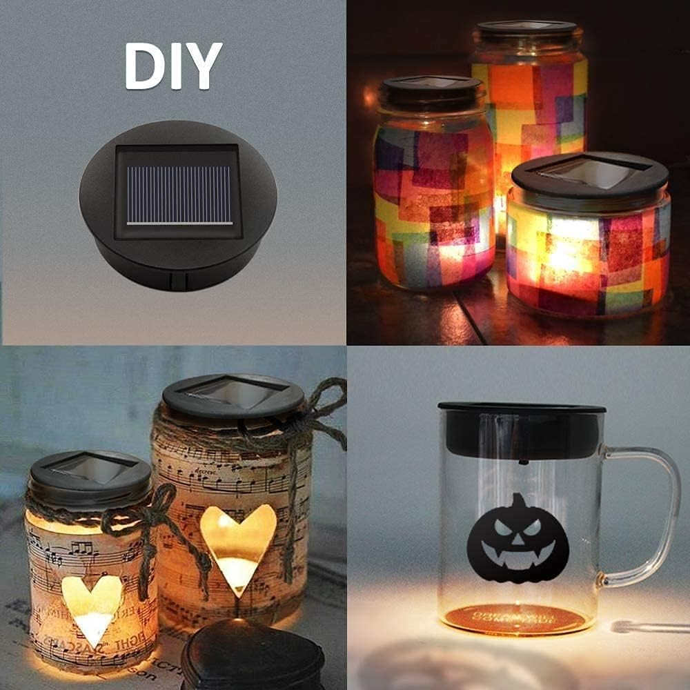 Set of 4 Solar Lights Replacement Top with LED Bulbs Solar Panel Lantern Lid Lights Replacement Top Bulb Replacement Part for Outdoor Hanging Lanterns DIY for LED Solar Lights Garden Decor image number 2