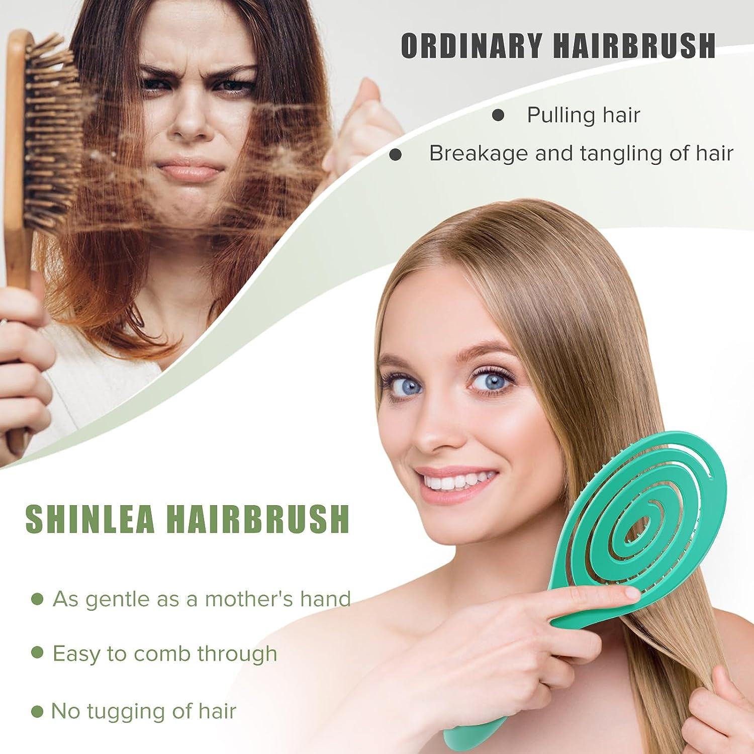 SHINLEA Detangle Hair Brush anti Tangle Hair Brush, Detangling Wet & Dry Hair Brush Spiral Hairbrush for Women, Men, Kids, Glide through Tangles for All Hair Types (Green) image number 5