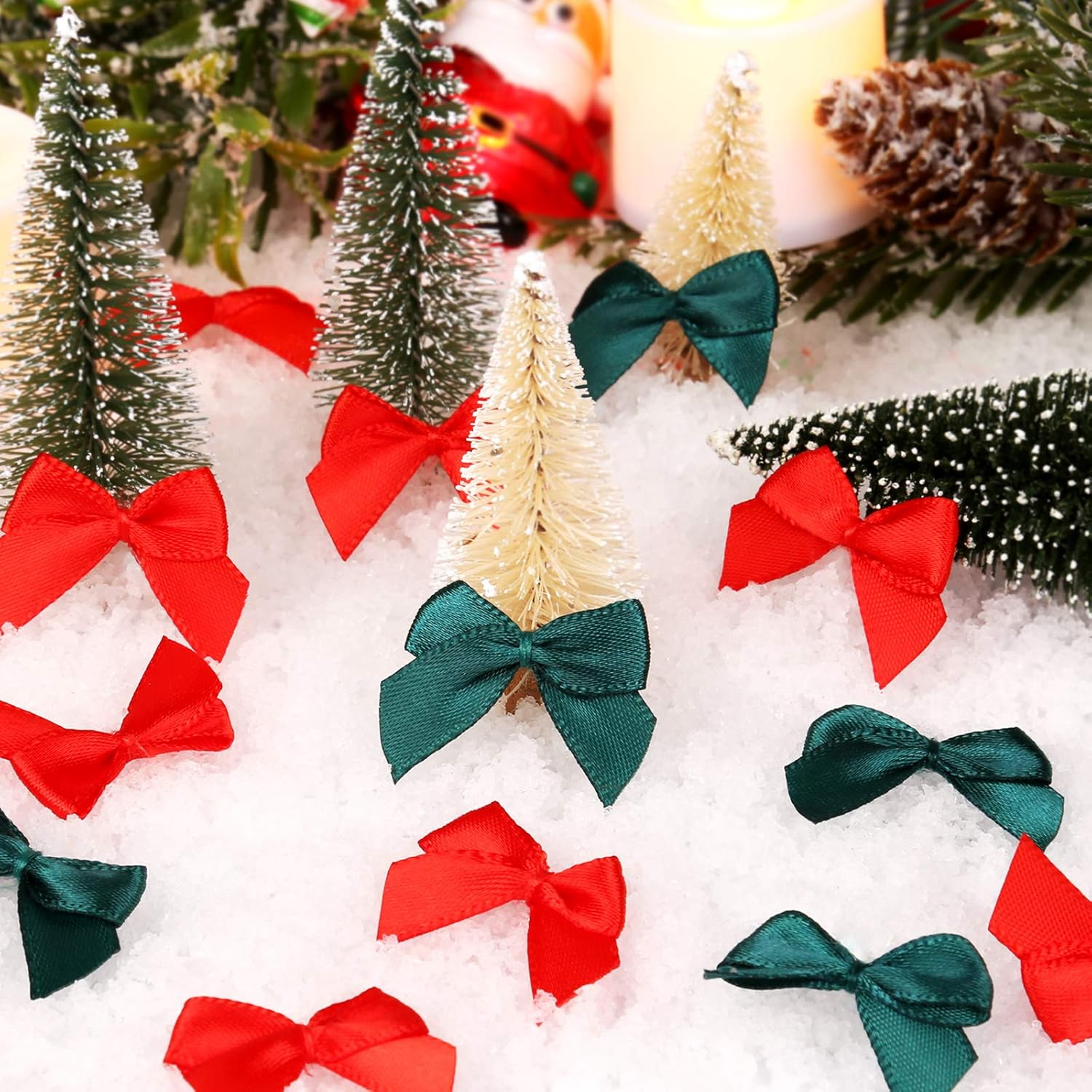 150Pcs Mini Bows Red and Green for Christmas Tree Decoration, Wrapping Crafts, and Home Decoration - Black image number 4