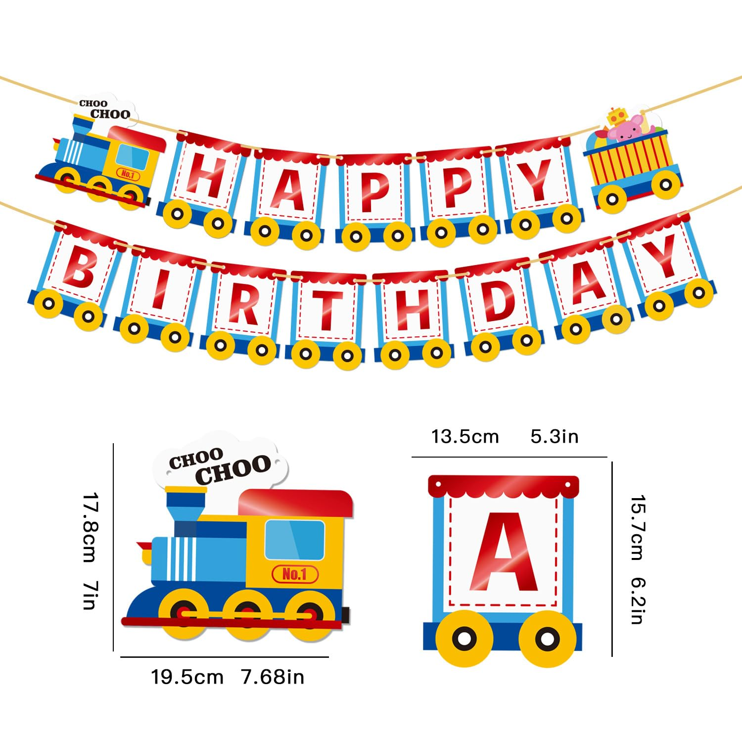 Train Theme Happy Birthday Banner, Party Decoration, Blue and Red,Party Banners, Train Styles, Birthdays, English Banners, Birthday Supplies, Decorations image number 5