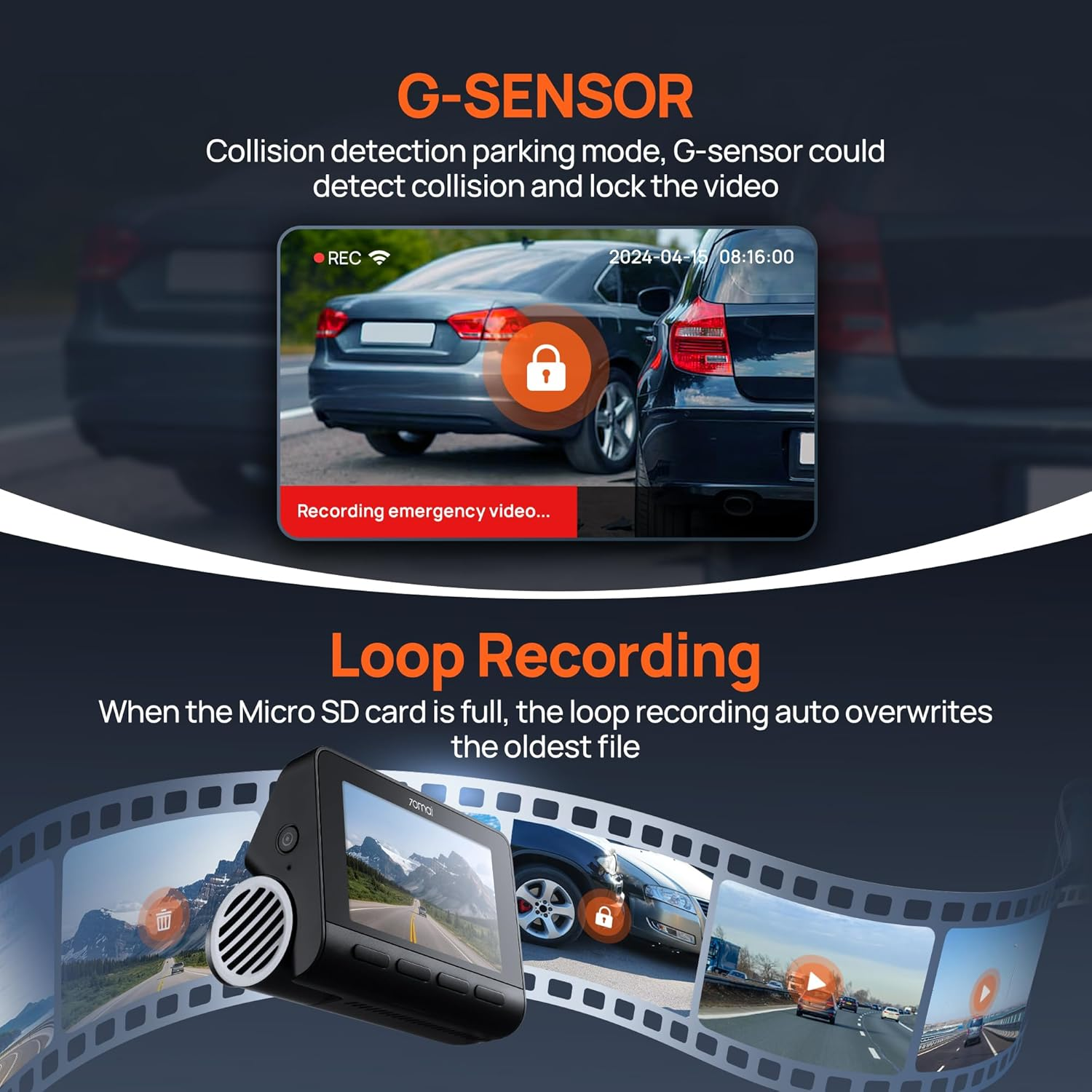 70Mai 4K Dash Cam Front and Rear with STARVIS, Built in 5Ghz Wifi & GPS Car Camera, Super Night Vision, ADAS, 3'' IPS Screen, 24H Parking Mode, Time-Lapse, Loop Recording, Support 256GB Max (A800S) image number 1