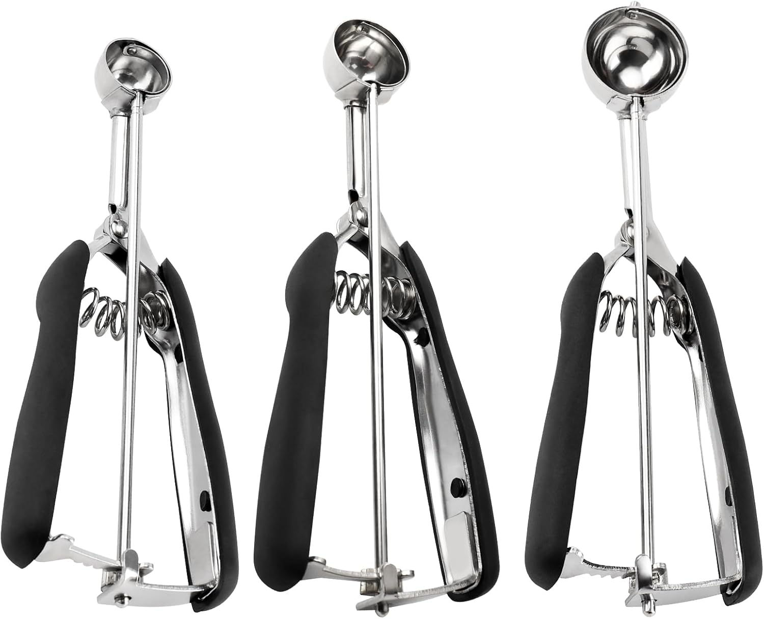 TJ POP Small Cookie Scoop Set - 3 Pcs Include 1 TSP / 2 TSP / 3 TSP Cookie Dough Scoops Ice Cream Scoopers, 304 Stainless Steel Cookies Scoops for Baking, Good Soft Grips, Quick Trigger Release