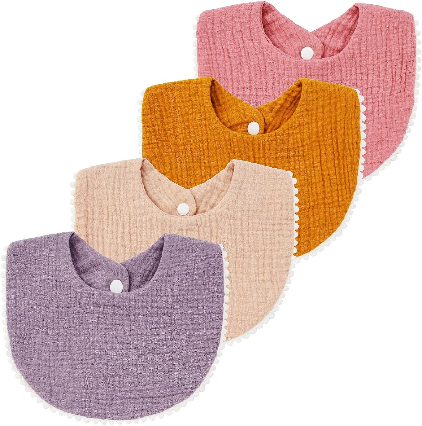 Nishine 4 Pack Muslin Baby Drool Bibs,Toddler Boys Girls Cotton Drooling Bibs,Feeding Teething Bibs with Snap