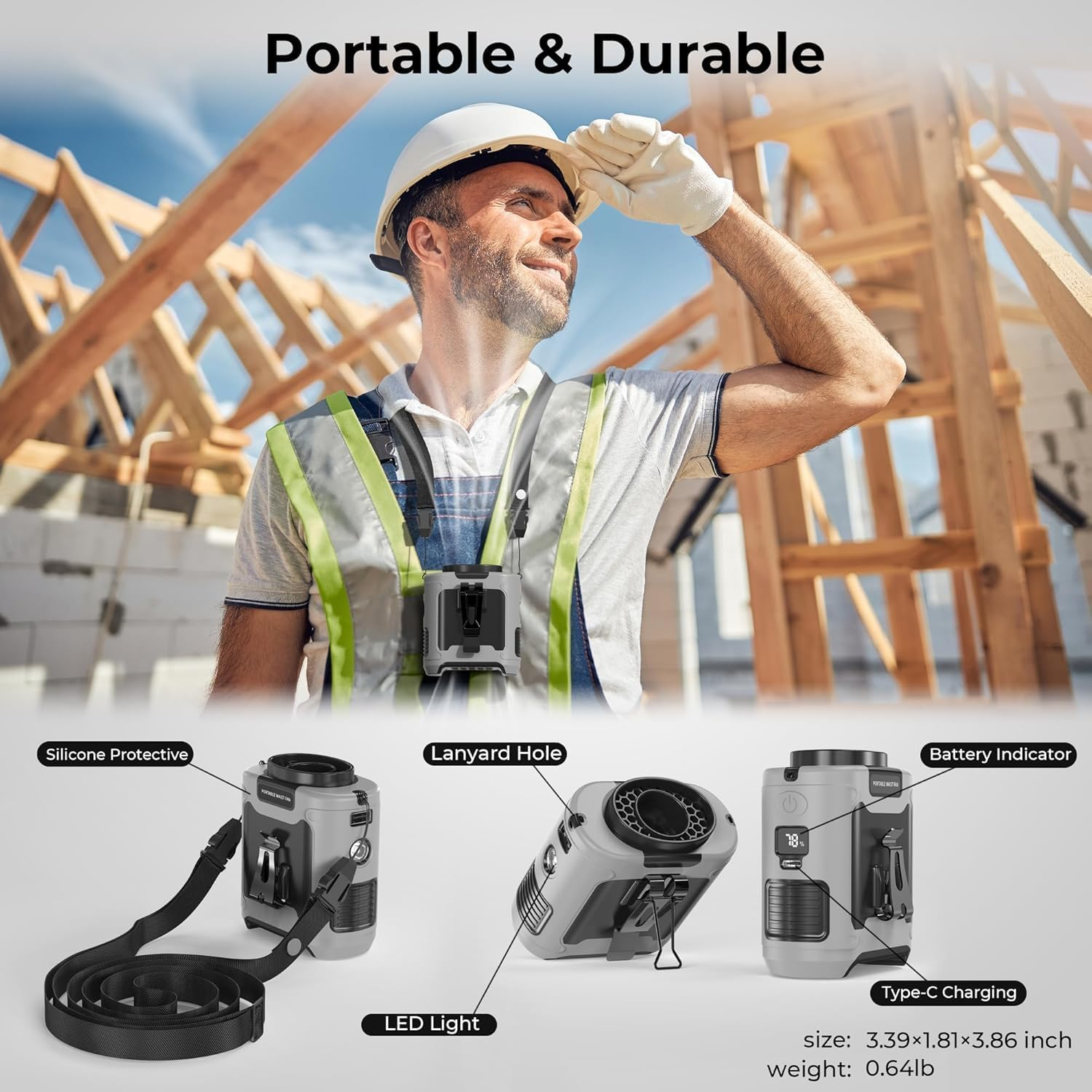 KITWLEMEN 10000Mah Waist Clip Fan, 40H Cooling, 5 Speeds Rechargeable Wearable Fan with Flashlight, Personal Hands-Free Belt Fan for Outdoor Jobsite Camping Travel image number 2