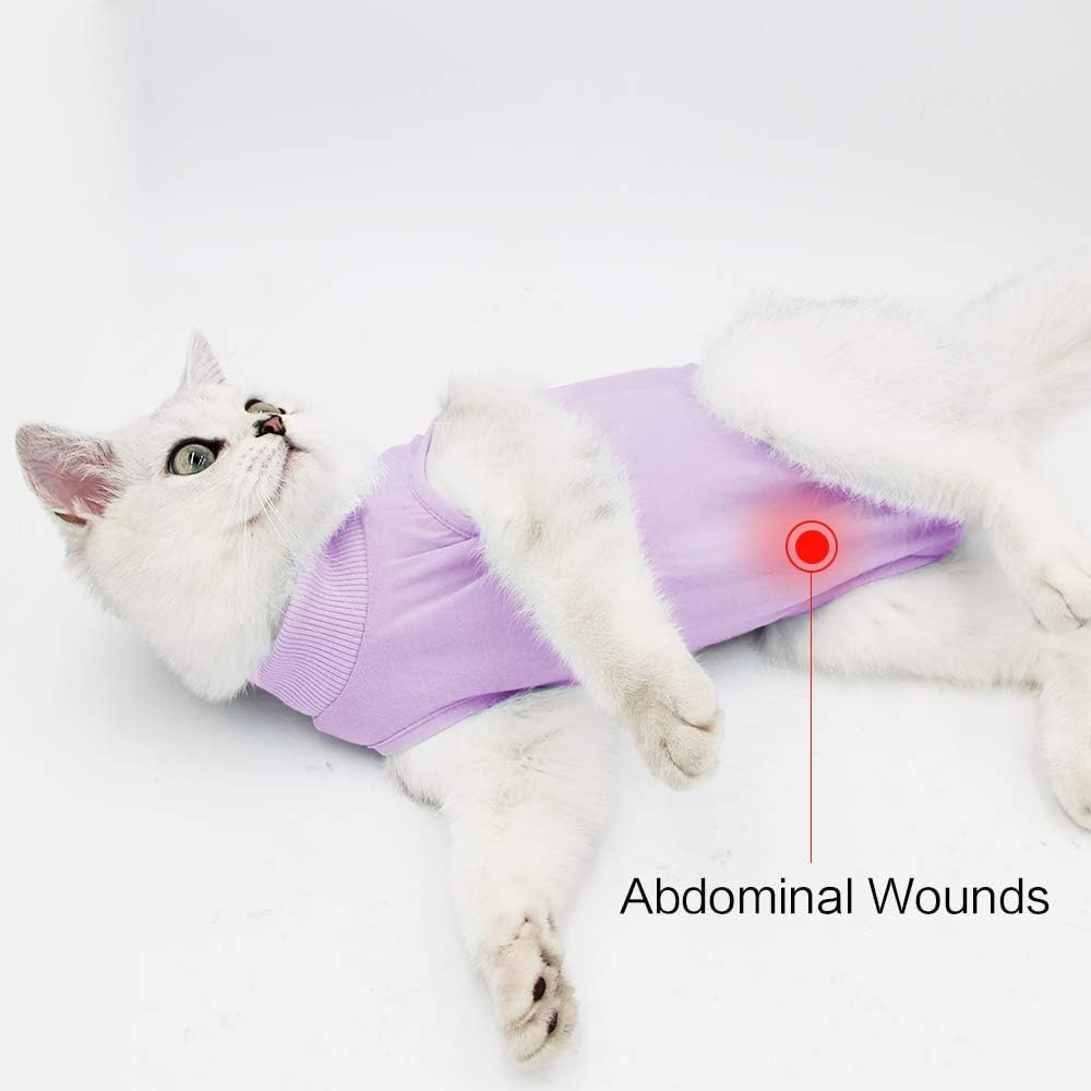 Cat Wound Surgery Recovery Suit for Abdominal Wounds or Skin Diseases, after Surgery Wear, Pajama Suit (Purple, S) image number 5