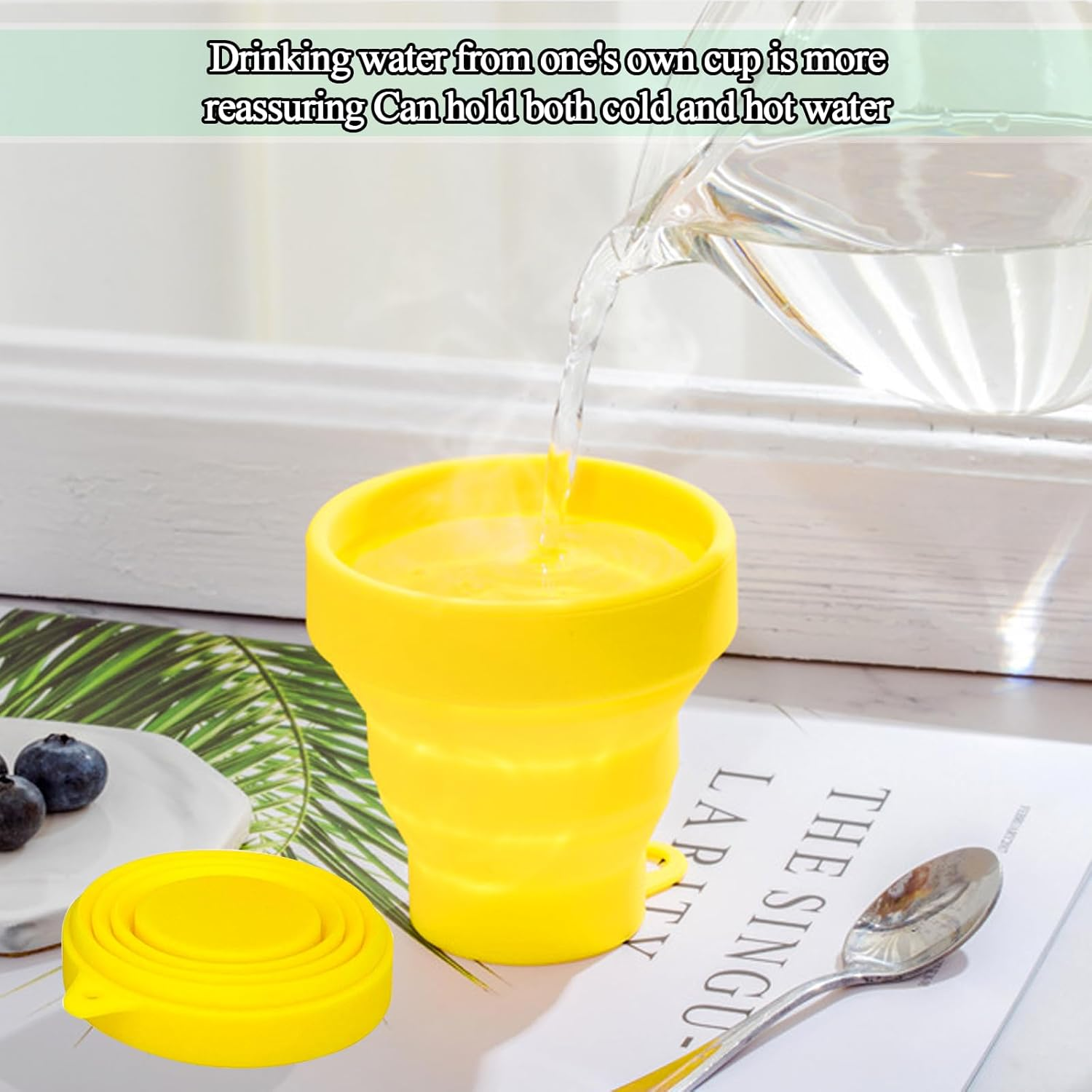 YUDAWN Silicone Foldable Cup, 4 PCS BPA Free Collapsible Travel Mugs Folding Silicone Cups Reusable Portable Cup with Lid for Picnic Camping Outdoor Hiking Travel