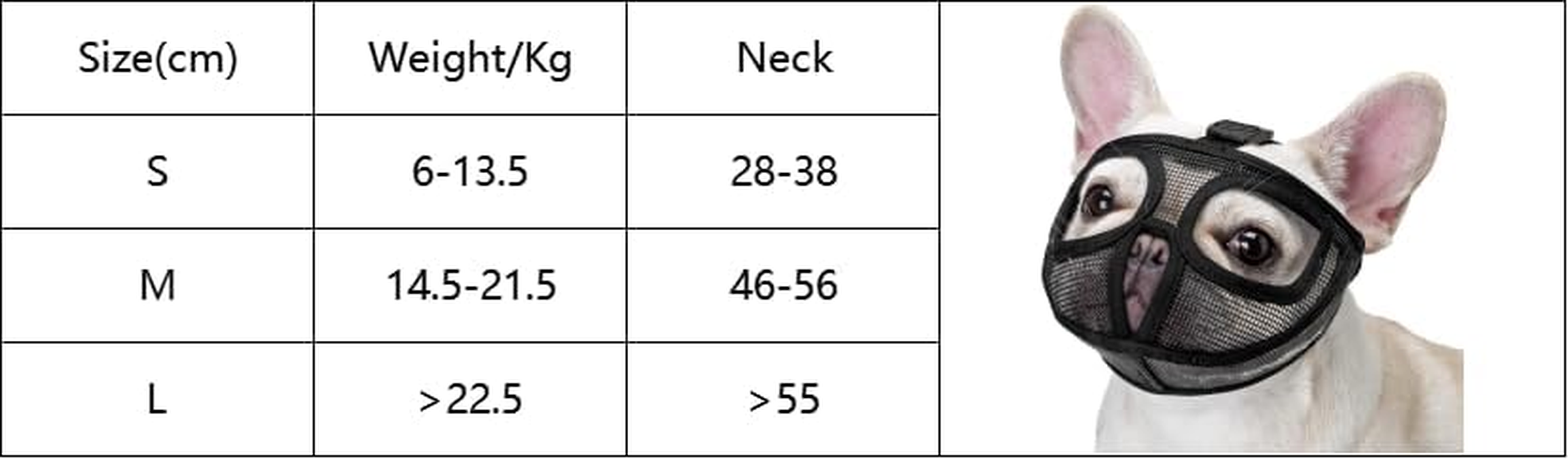 Short Snout Dog Muzzle, Adjustable Won&rsquo;T Cover Eyes Mesh Bulldog Muzzle for Biting Chewing Licking (Black, M)