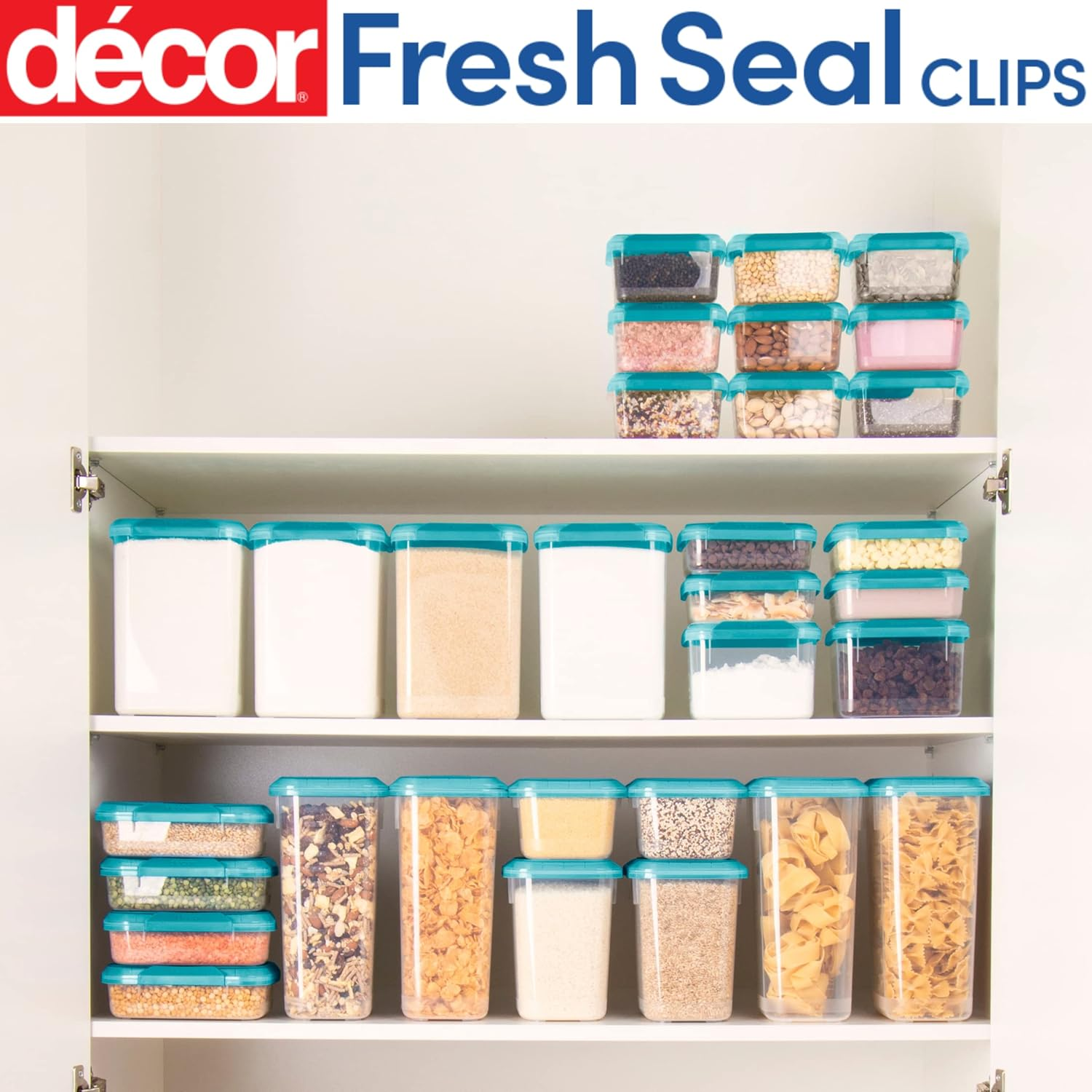 Decor Fresh Seal Clips Oblong Food Storage Container, Clear/Teal, 3.5 Litre Capacity image number 3