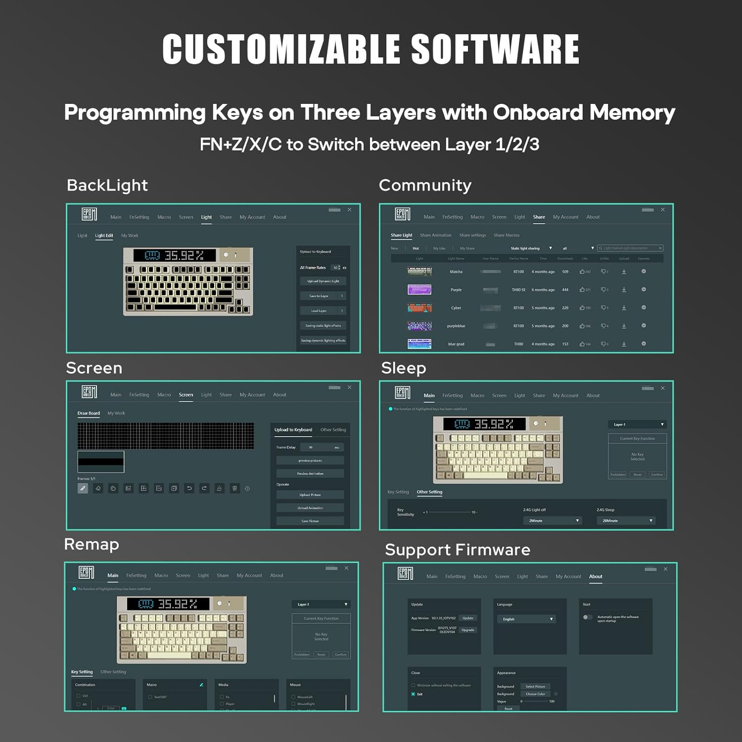 EPOMAKER Dynatab 75X Wireless Gaming Keyboard with Custom Dot-Matrix RGB LED Screen, Hot Swap Gasket-Mounted Mechanical Keyboard, Bluetooth/2.4G/Usb-C Custom Keyboard (White, Flamingo Switch) image number 4