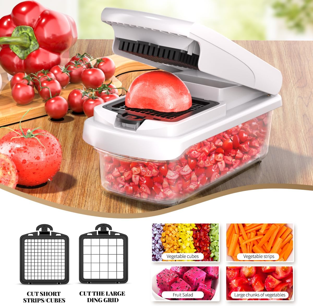 15 in 1 Vegetable Chopper Onion Mandolin Slicer Food Cutter Dicing Machine Cutter Veggie Slicer with 7 Blades Potato Carrot Garlic Chopper, White