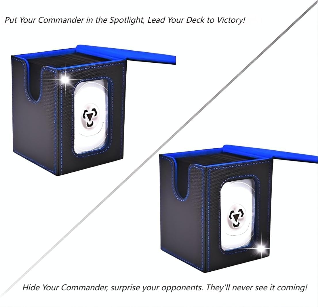 Venssu MTG Deck Box for Commander Display,Card Deck Box Fits 100 Double Sleeved Cards, TCG Card Storage Box with 2 Dividers and 1 Toploader (Black＆Blue) image number 2
