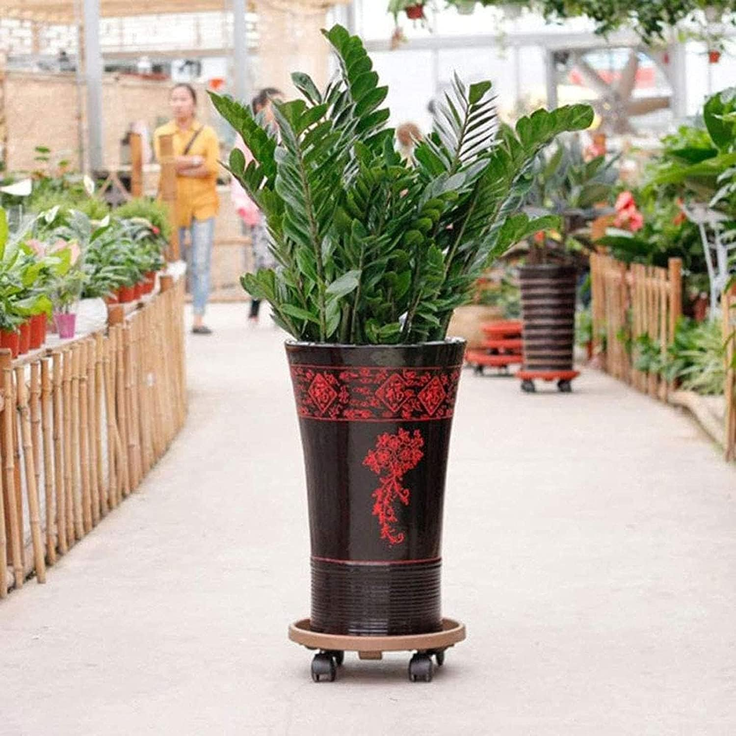 2Pcs Plant Caddy,Planter Pot Mover, Plant Pot Pallet Dolly Caster with Universal Wheels, round Movable Planter Dolly Trolley Tray Pallet Outdoor Indoor Tree Flower Stand Planter (13 Inch+2Pcs+Brown) image number 4
