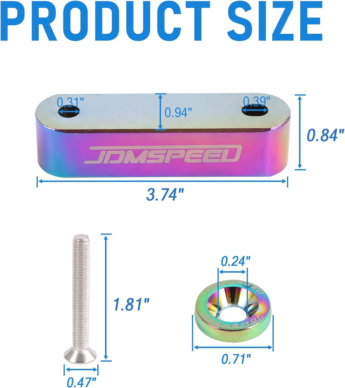 JDMSPEED Neo Chrome CNC Billet 3/4" Replacement for Hood Vent Spacer Riser Kit + Bolts + Washers image number 5