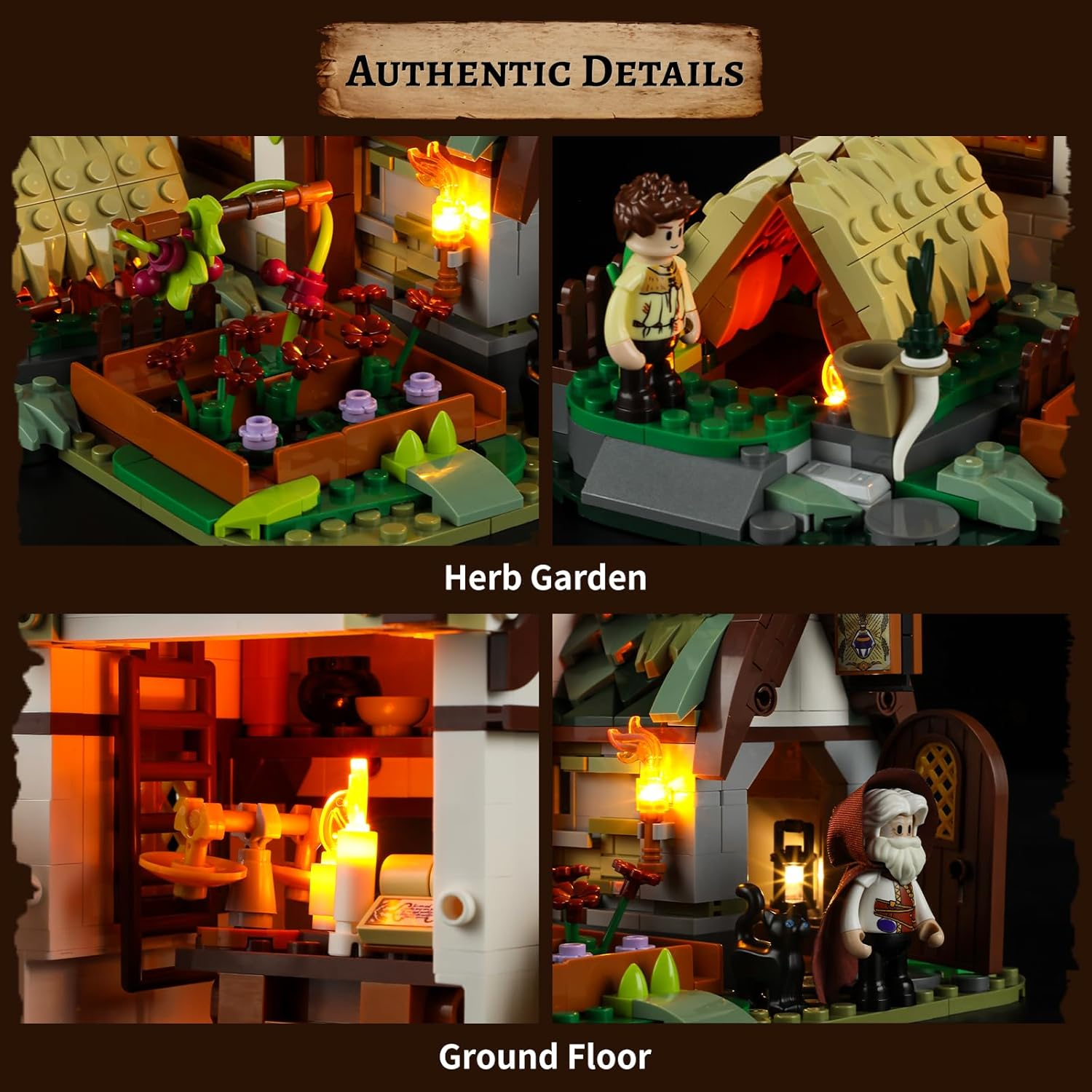 FUNWHOLE Medieval Apothecary Shop Lighting Building Bricks Set - Compatible with Standard Bricks Medieval Series House Collectible Display 1470 Pcs for Adults and Teen image number 2