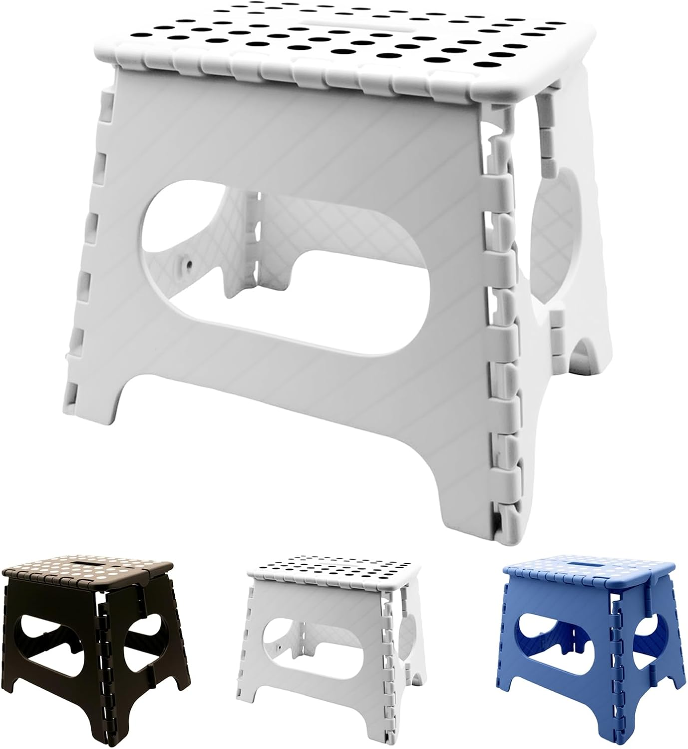 Folding Step Stool 11", Durable Kids Step Stool, Heavy Duty Step Stools for Adults, Compact Foot Stools, Light-Skid Resistant and Open with One Flip for Kitchen, Bathroom, Holds up to 300 Lbs (Black)