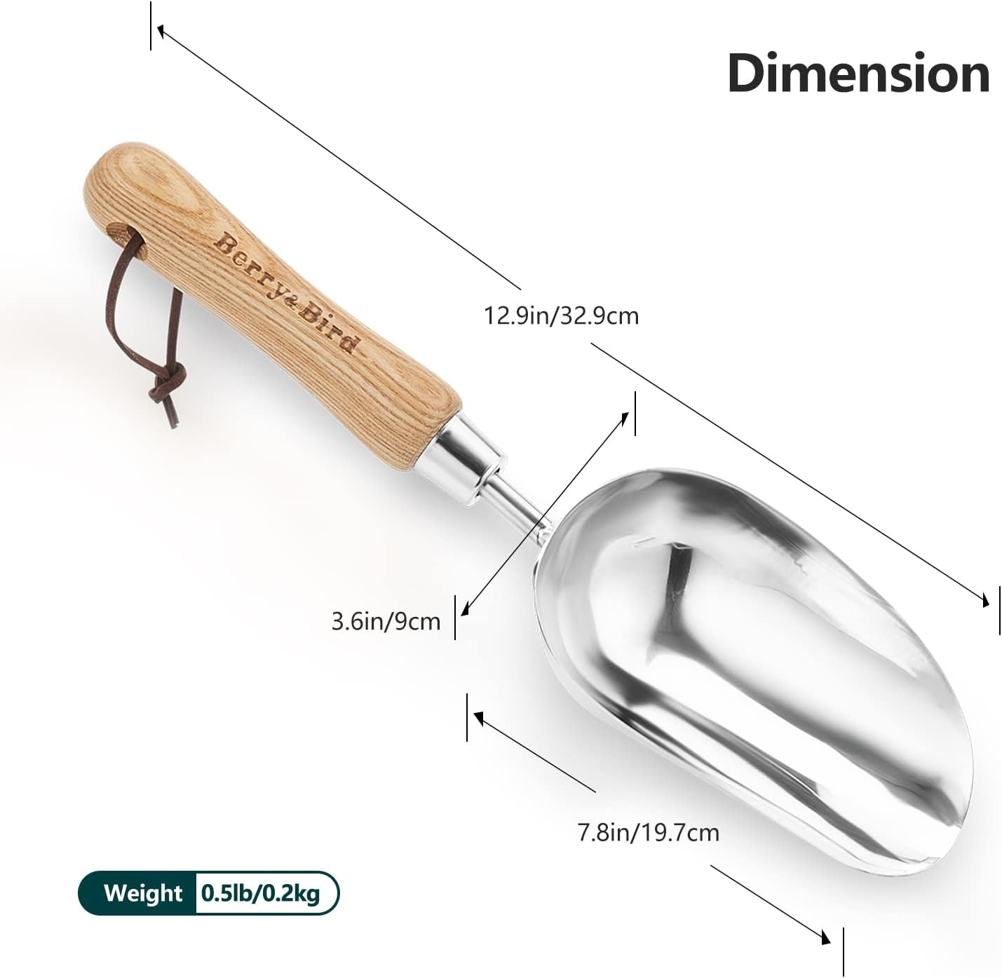 Berry&Bird Garden Loosening Shovel, Stainless Steel Hand Trowel with Wooden Handle, Multi-Purpose Gardening Shovel for Transplanting Digging Planting Cultivation image number 4