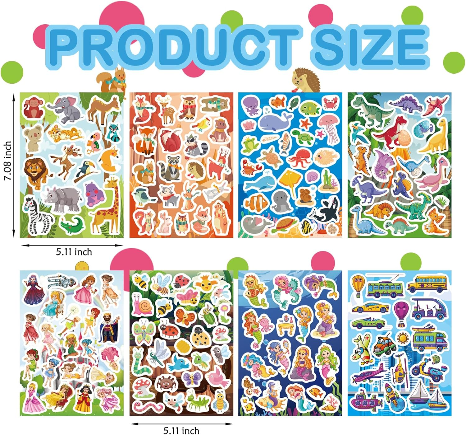 Kids Sticker, 342 PCS Animal Stickers, Colorful Water Proof Dinosaur Stickers, Princess Stickers, Decal Water Bottle Scrapbook Mermaid Stickers for Kids Boys Girls Birthday Party Gifts Decoration
