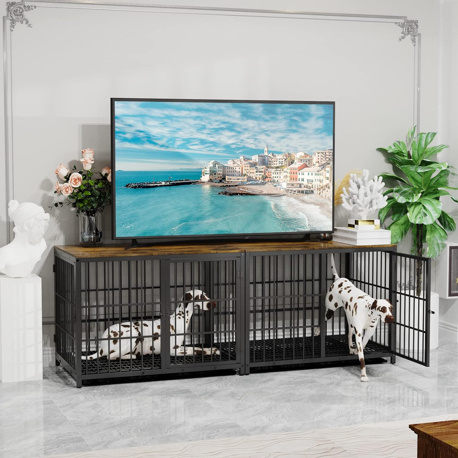 Bingopaw Wooden Dog Crate Indoor: 42Inch Furniture Style Extra Large Pet Cage Pet Kennel End Table with Three Doors and Removable Tray for Large Dogs Black image number 1