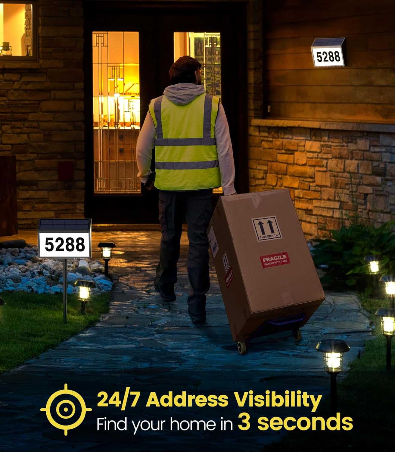 GEAGMAGC Solar House Numbers for outside Light Up, LED Illuminated Home Number Address Sign Plaque Waterproof for Yard, Wall-Mounted or Floor-Plugged- Black, 8.7 &times; 6.4 Inch image number 1