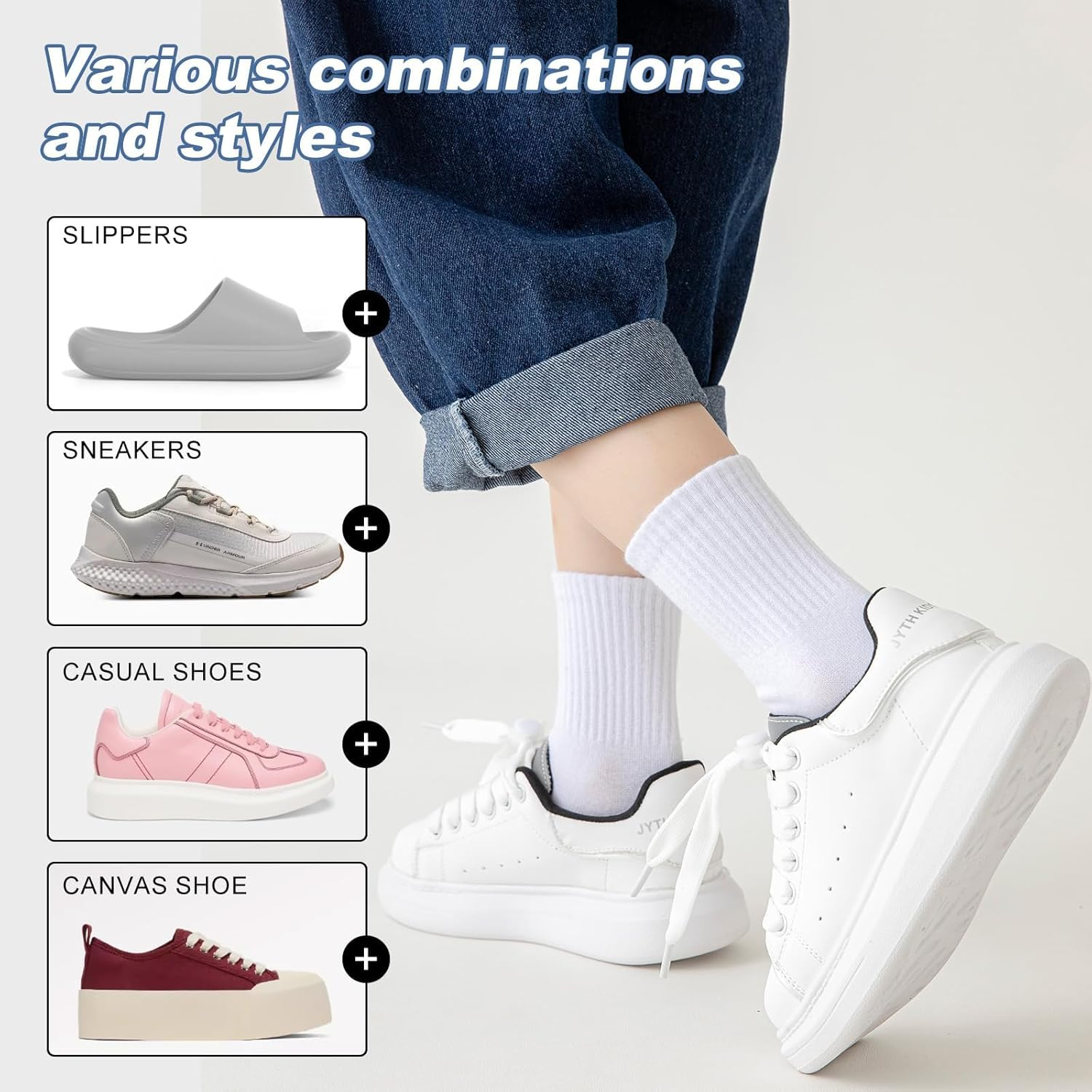 3-6 Pairs Crew Socks Women,Casual Athletic Aesthetic Socks Combed Cotton Socks for Women Granola Girls Clothes - White*3 image number 5