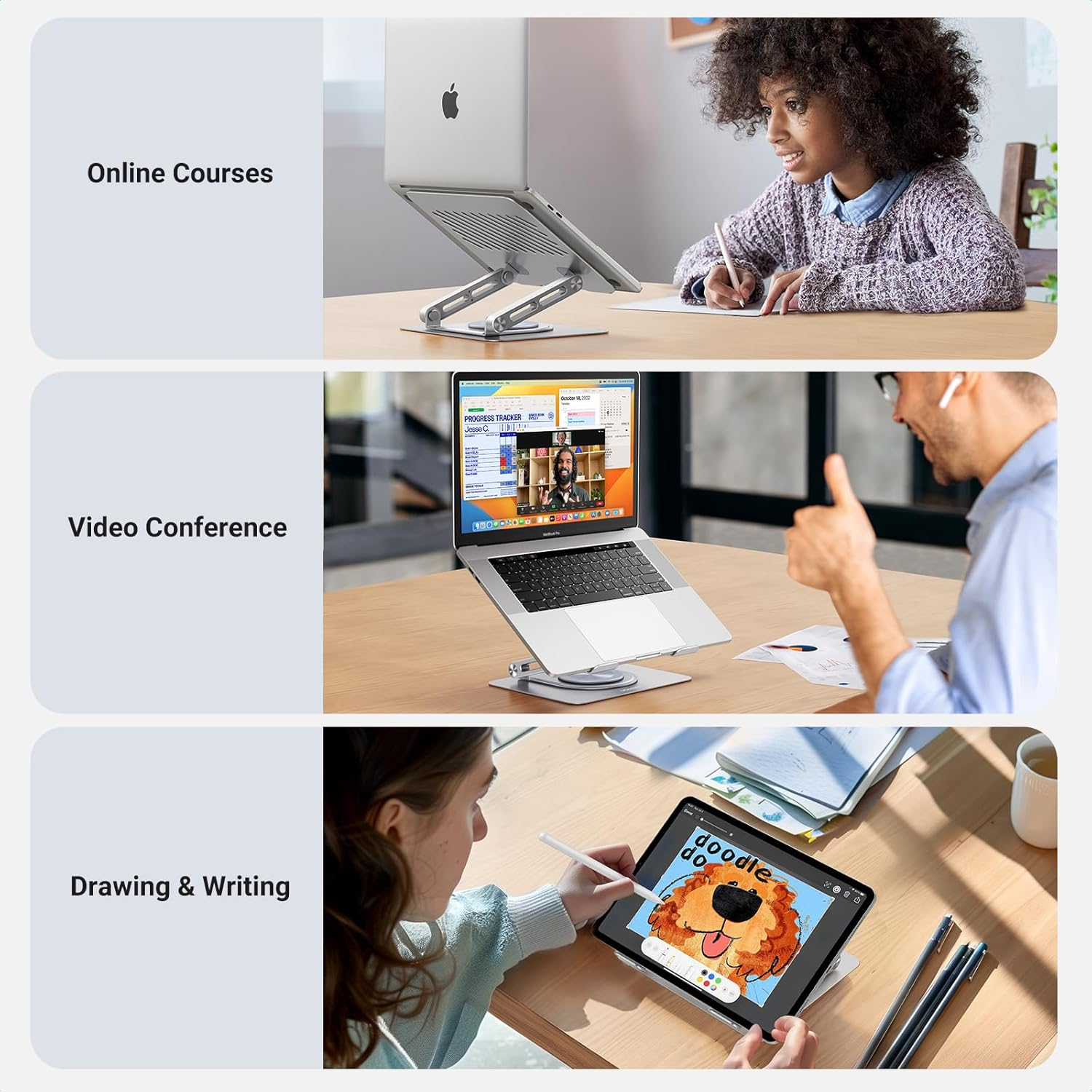 UGREEN Laptop Stand for Desk Holder with 360&deg; Rotating Base, Adjustable Computer Riser Ergonomic, Compatible with Macbook, Notebook, up to 17.3 Inch image number 4