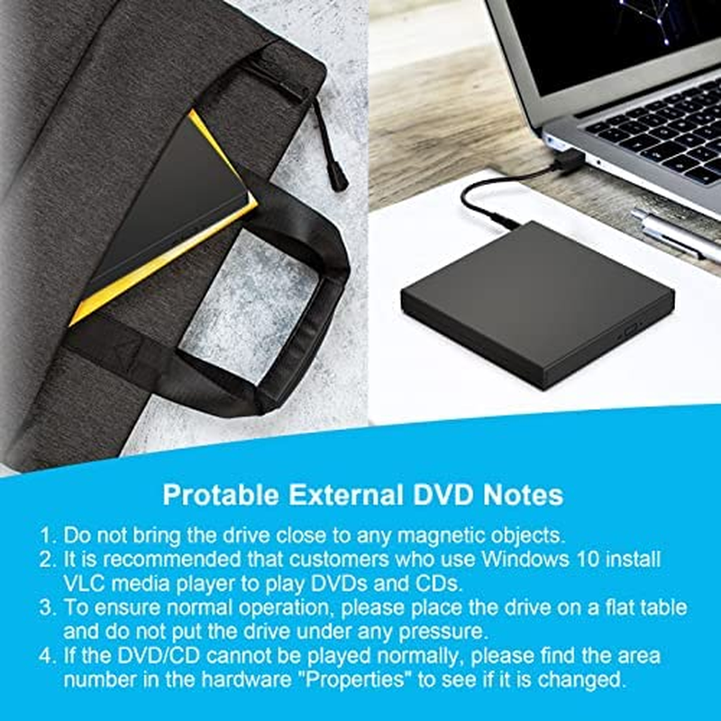 External CD DVD Drive, USB 2.0 Slim Protable External CD-RW Drive DVD-RW Burner Writer Player for Laptop Notebook PC Desktop Computer, Black image number 5