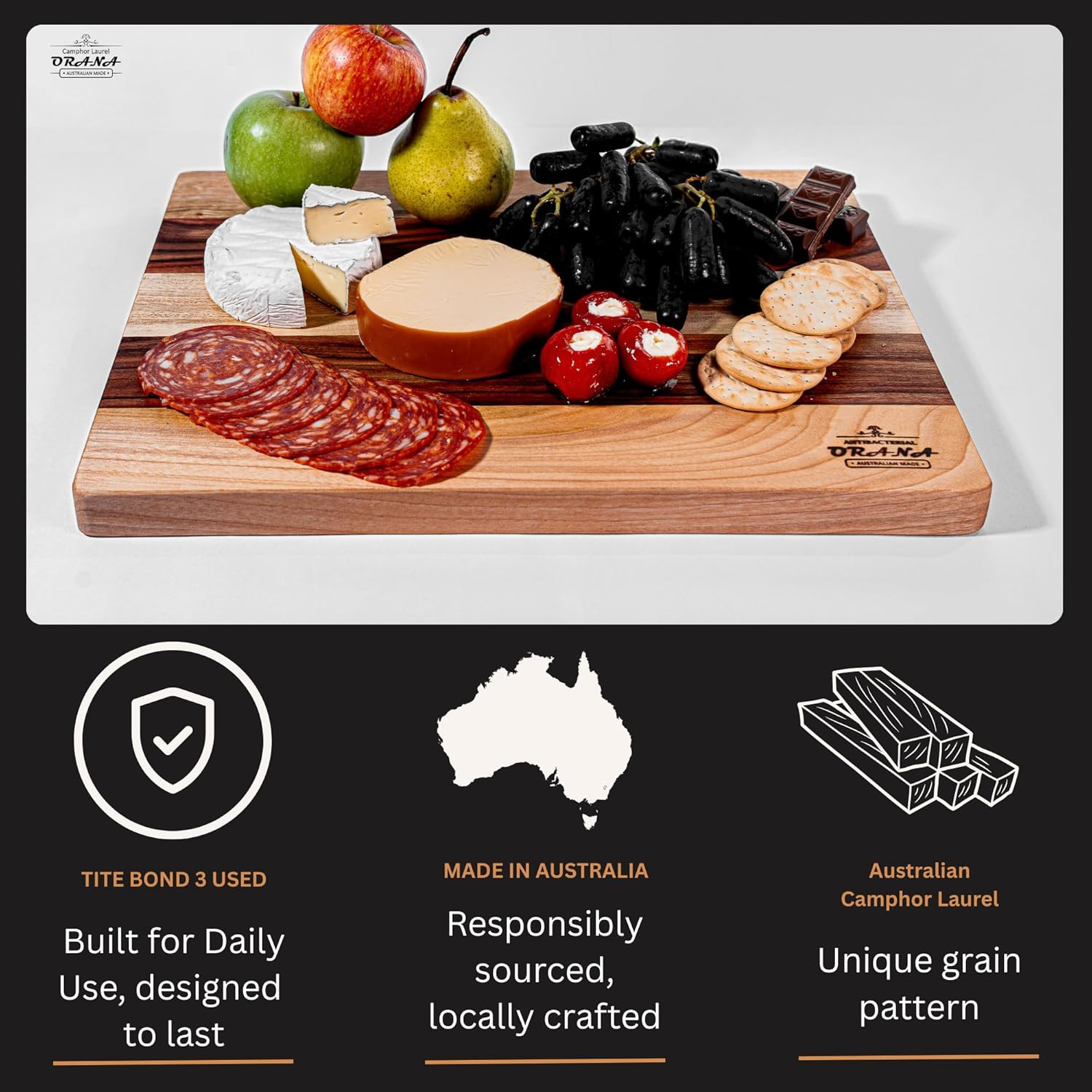 Orana 40X31Cm Camphor Laurel Edge Grain Made in Australia Anti-Bacterial Handmade Chopping Cutting Board&hellip; image number 4