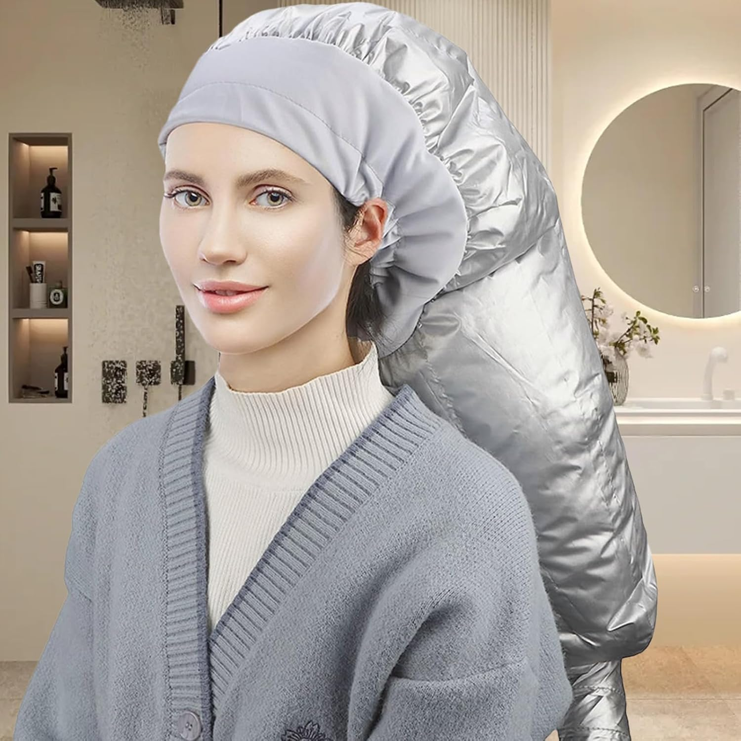 Net Plopping Cap for Drying Curly Hair, 2 in 1 Bonnet Hooded Hair Dryer Attachment, Hair Cap with Drawstring, Adjustable Bonnet for Curly Hair, Reusable Net Plopping Bonnet Set for Women - Set: Black image number 4