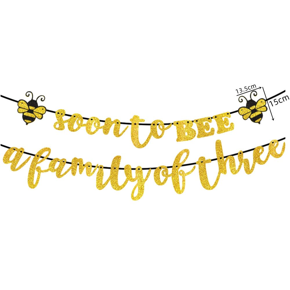 Party Decoration Banner, Soon to Bee a Family of Three, Baby Shower Decor,Gender Reveal Party Decorations Boy or Girl Party Supplies for Gender Reveal Use image number 2