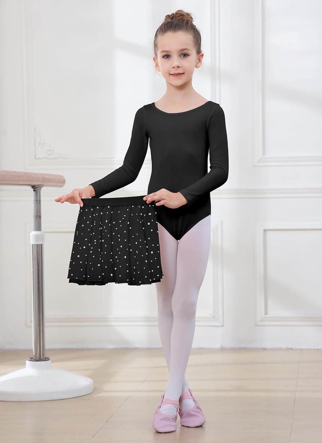 MERIABNY Ballet Leotards for Girls Long Sleeve Dance Leotard with Detachable Skirt for Aged 3-9 image number 5