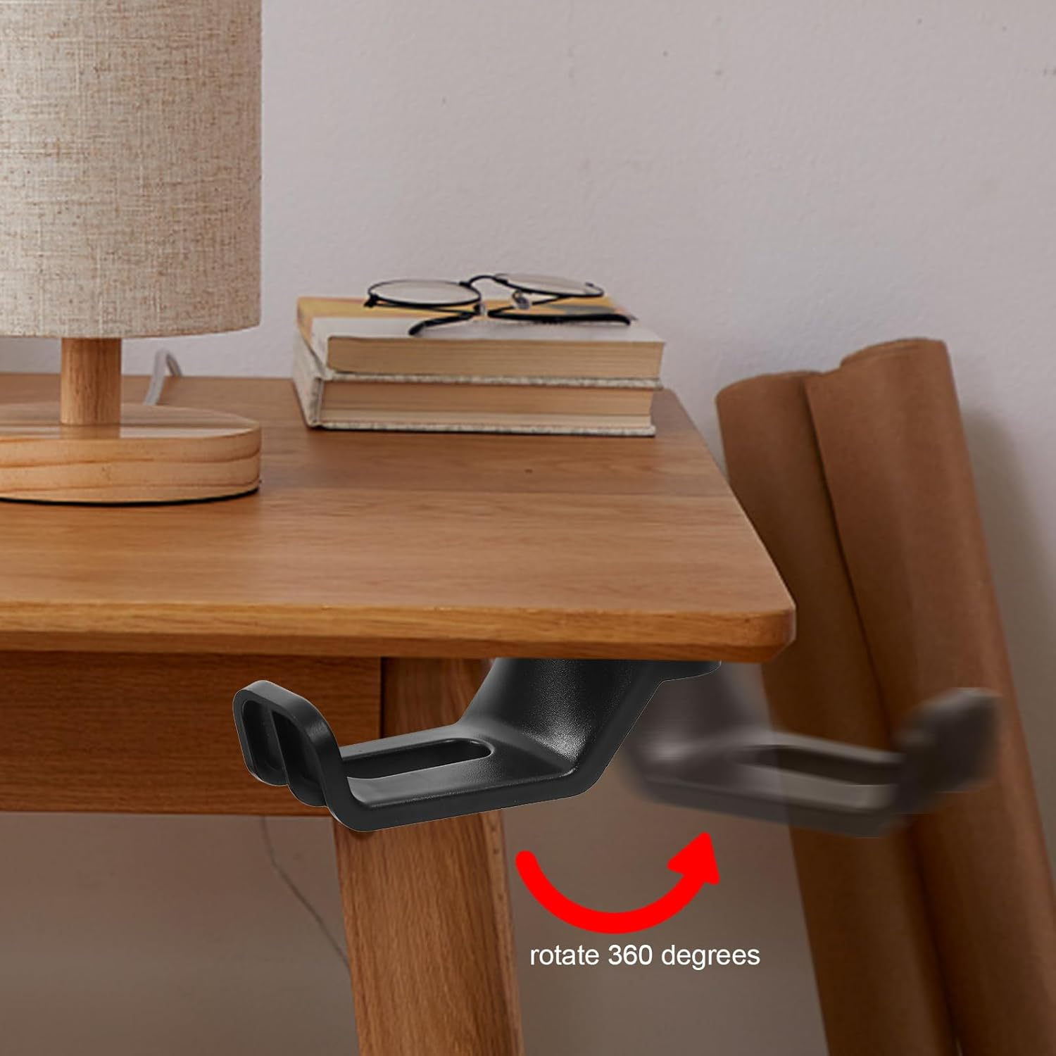 2Pcs Desk Cup Holder and Headphone Hook, Rotating Clamp for Office Desk, Space-Saving Gaming Accessories, Adjustable Drink Holder and under Headset Hanger - Black image number 3