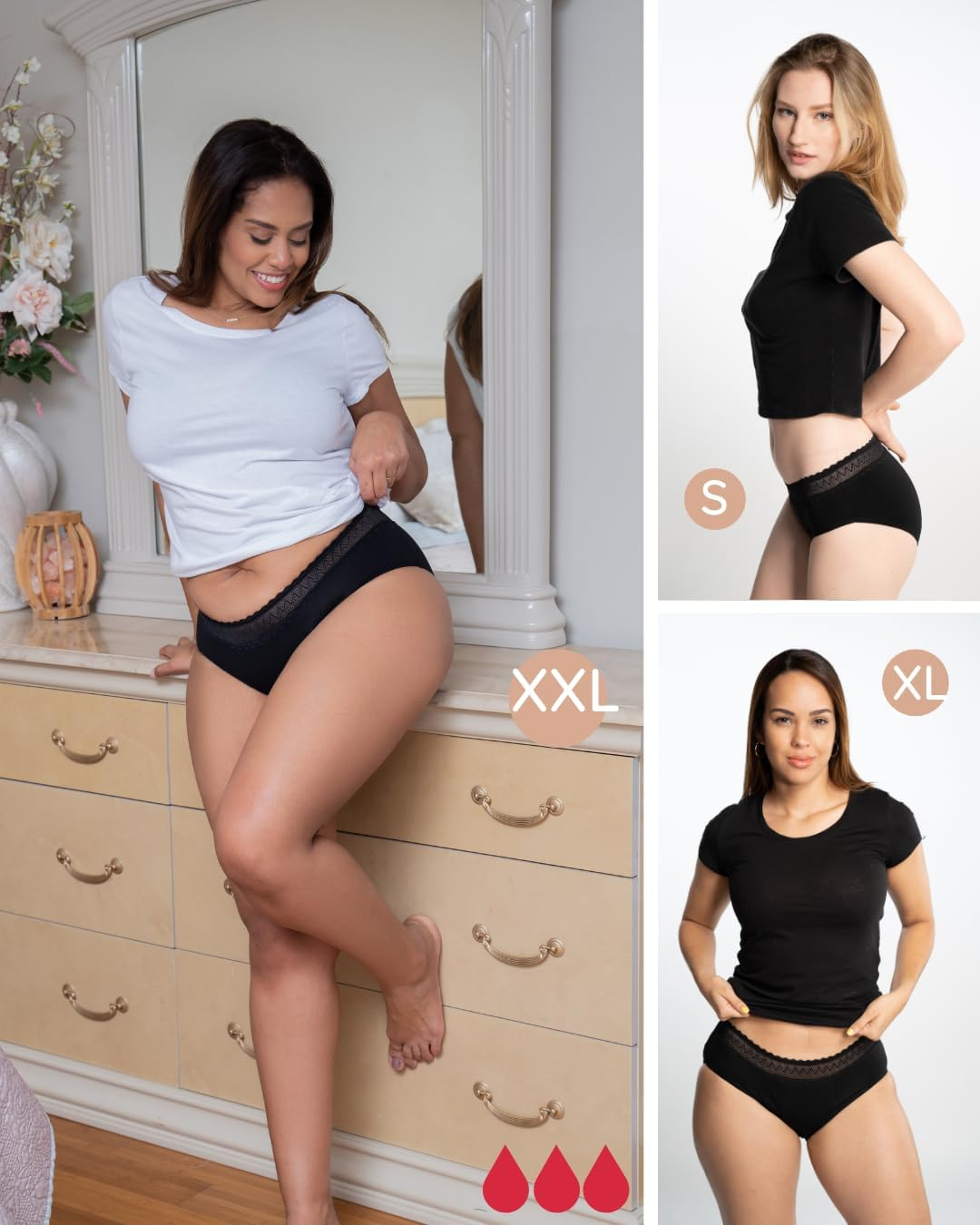 Noblood Period Underwear = 2-3 Tampons - Washable - Cotton - Ecological - Menstruation - Underwear for the Period - Period Briefs - Absorbent - Girls Women - XXS / 3XL image number 2