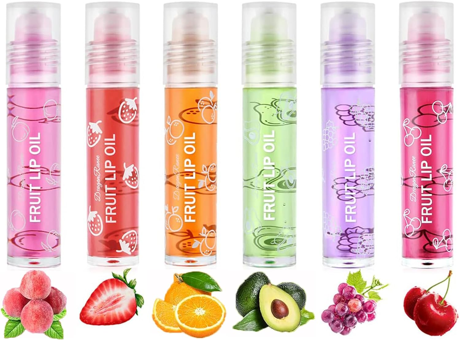 Joyeee Hydrating Lip Oil Set, 6 Pcs Fruit-Flavored Lip Gloss Set, Roll-On Lip Oil for Women Teenage Girls, Transparent Moisturizing No-Sticky Lip Gloss Lip Care